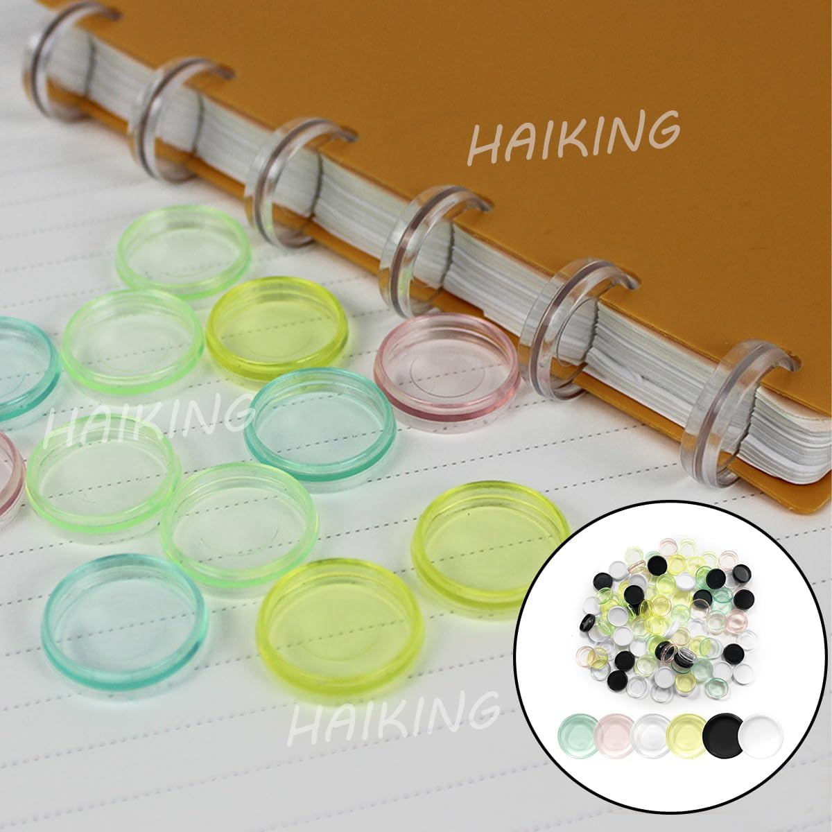 Plastic Mini Discs, 100 Pcs Plastic Loose Leaf Binder Discs for Notebooks, Planners, Teacher (Mixed Color) image number 2