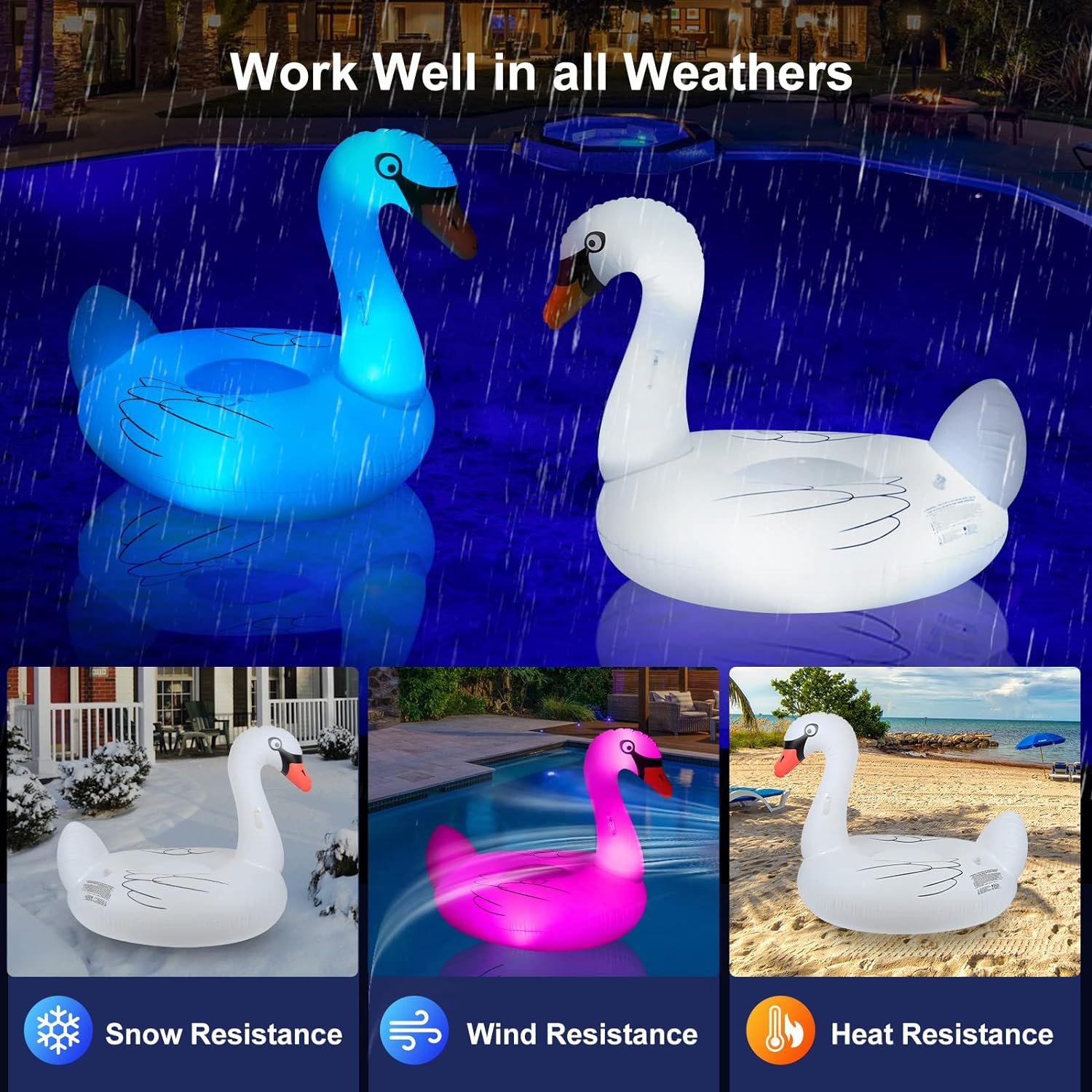 Big Flamingo Pool Floats Solar Powered Swan Pool Floats Adult W/Led Color Changing Lights, 69'' Large Inflatable Pool Floaties W/Cup Holder, Turtle Lake Float Lounger image number 6