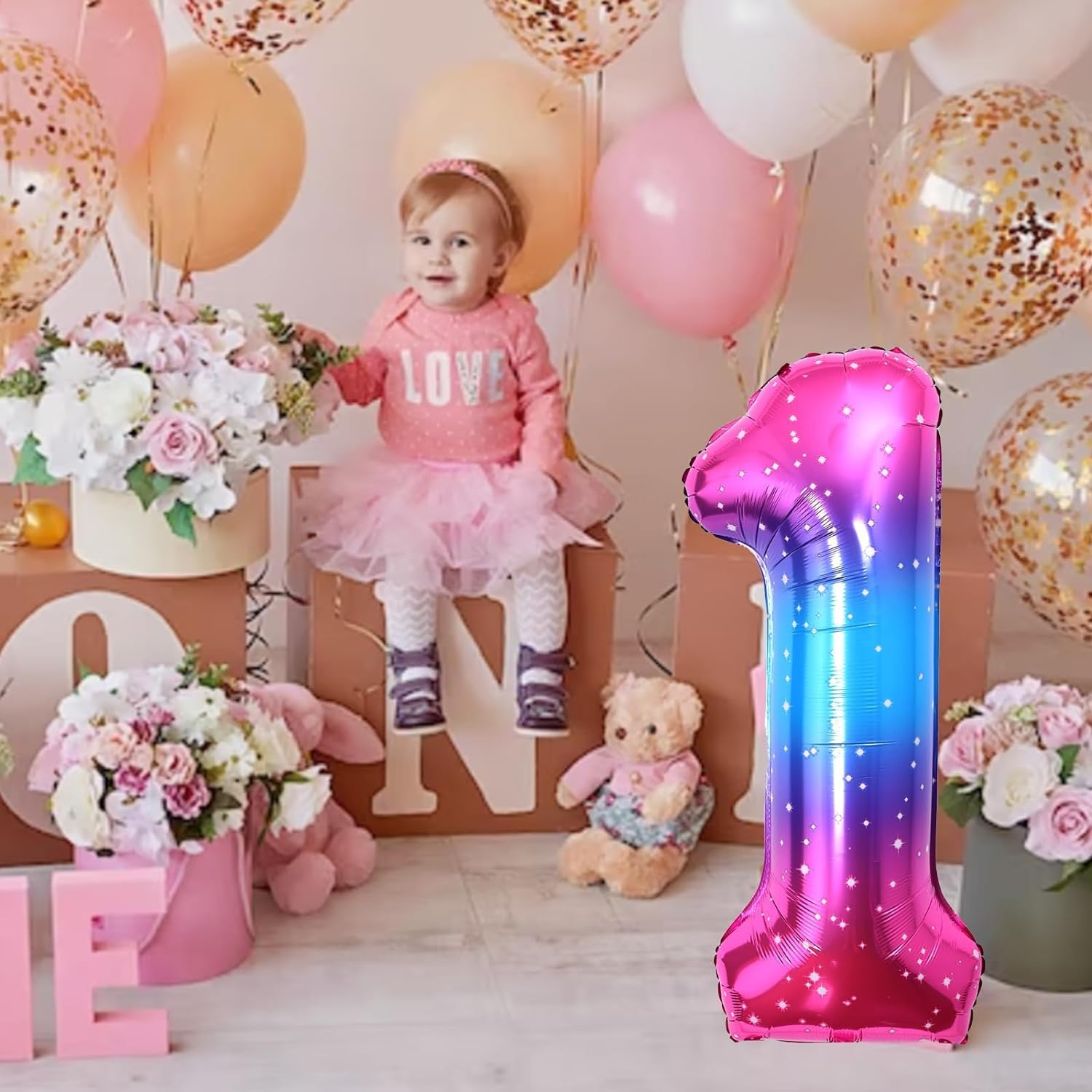 40 Inch Large Starry Sky Number Balloons, Giant Jumbo Helium Foil Mylar Big Gradient Colorful Number 2 Digital Two Balloons for Birthday Party Anniversary Wedding Decorations image number 6