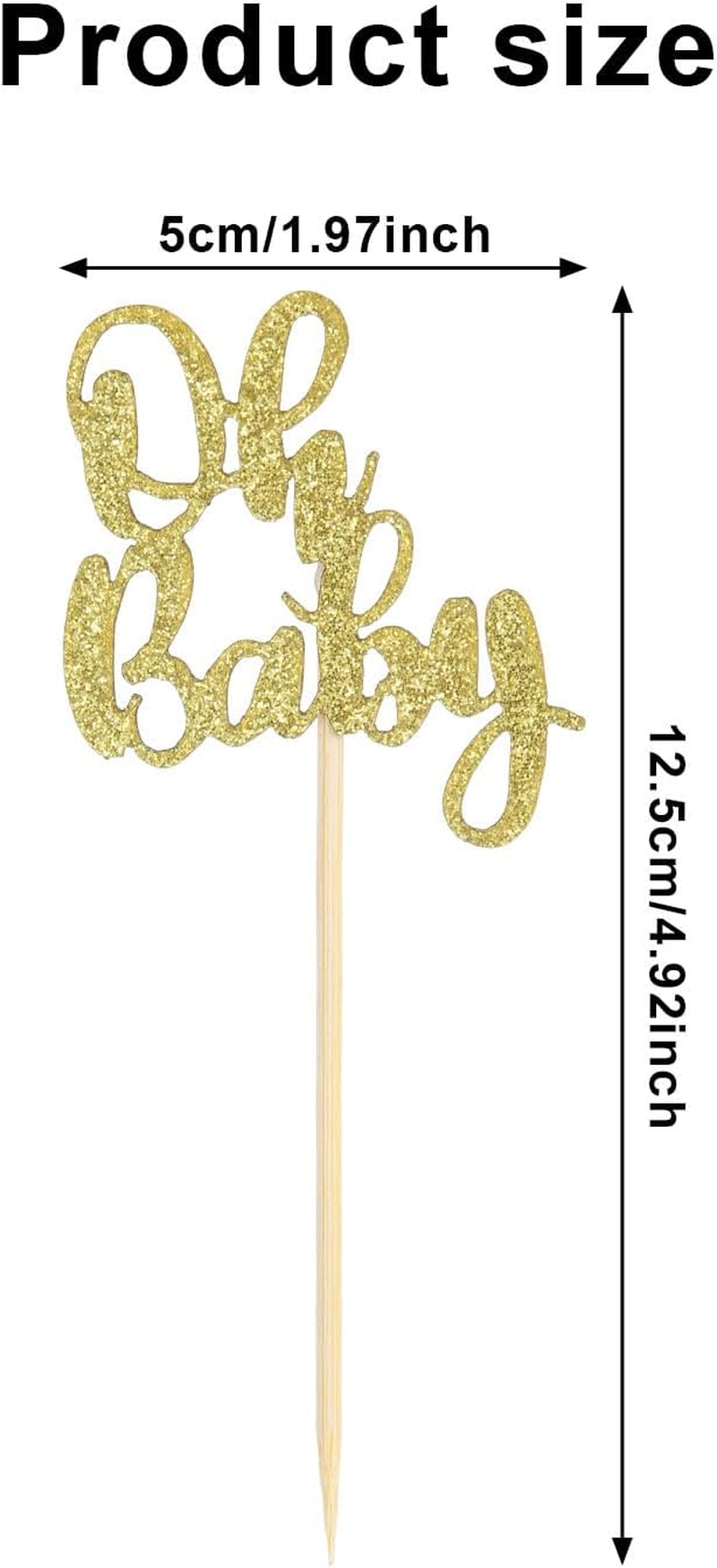 24Pcs Oh Baby Cupcake Toppers, Glitter Cake Picks for Boy or Girl Theme Baby Shower - Gold Decorations for Kids Birthday Party Supplies image number 5