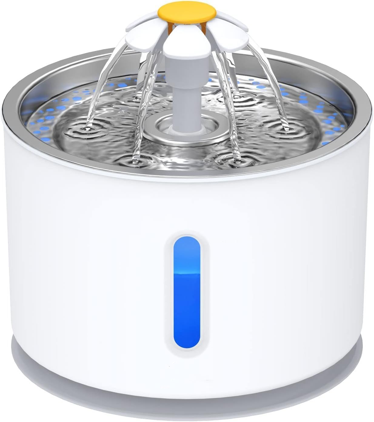 Stainless Steel Pet Drinking Fountain 81Oz/2.4L, Water Level Window & LED Light, Automatic Water Dispenser for Cats and Dogs, Includes 1 Filter (Stainless Steel, Large)