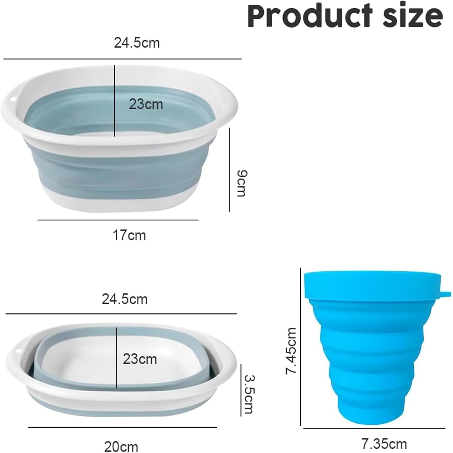 3In1 Collapsible Washing up Bowl and Foldable Cups Set,Portable Wash Basin and Silicone Foldable Cup for Camping、Kitchen、Travel,Space Saving Collapsible Washing and Drinking Set image number 5