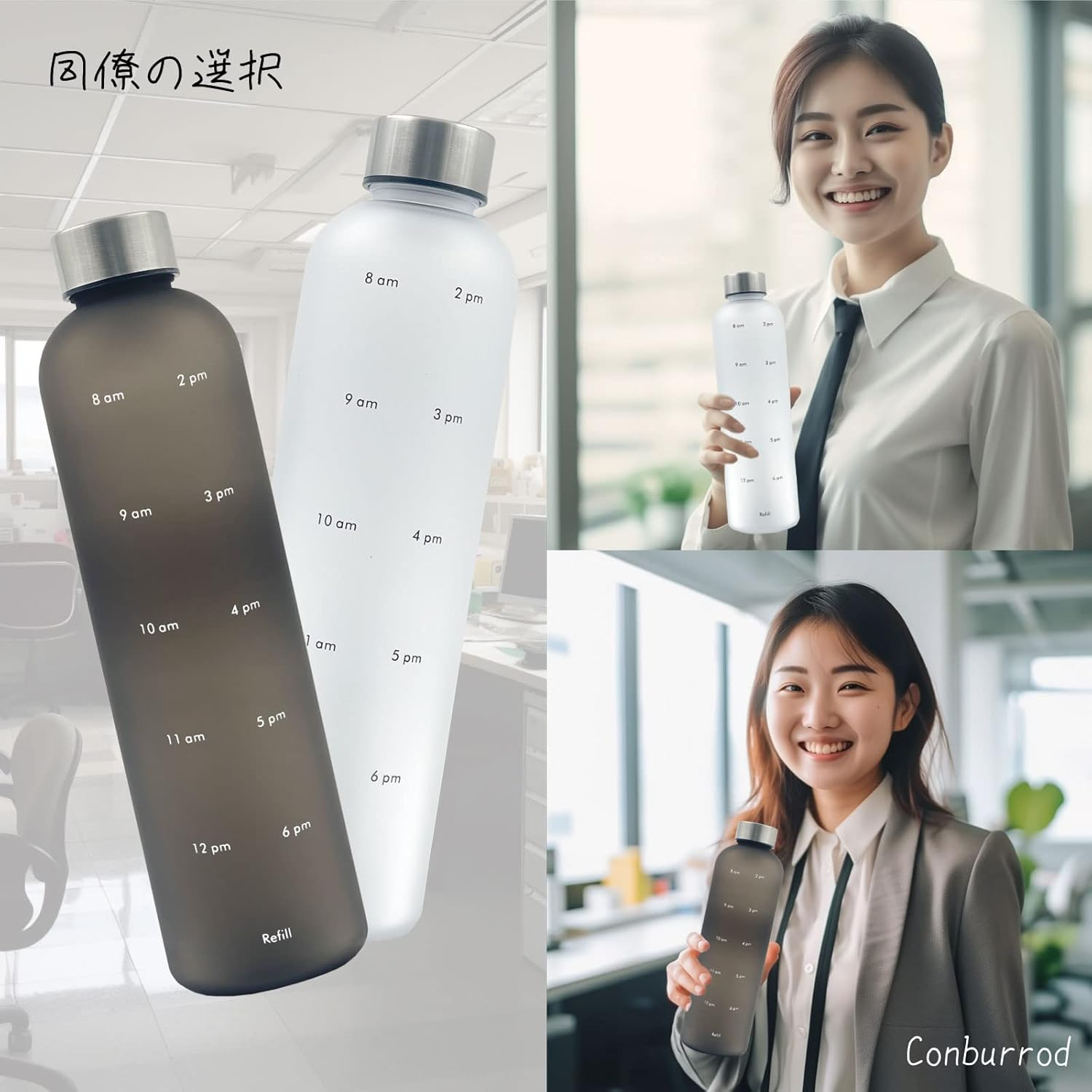 Lightweight Water Bottle Water Bottle 1000Ml with Time Marker Transparent Mint Motivational Measuring Time and Volume BPA Free Frosted Plastic Screw-In Stainless Steel Lid for Gym, Sports image number 3