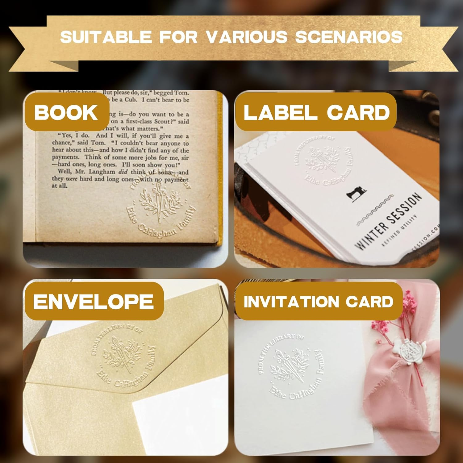 Book Embosser Personalised, Book Embosser for 40MM Diameter Stamp with 10 Stickers | for Books Lover Gift, Wedding, Envelopes,Stamps(Sliver) ﻿ - Sword Of Fable (Silver) image number 3