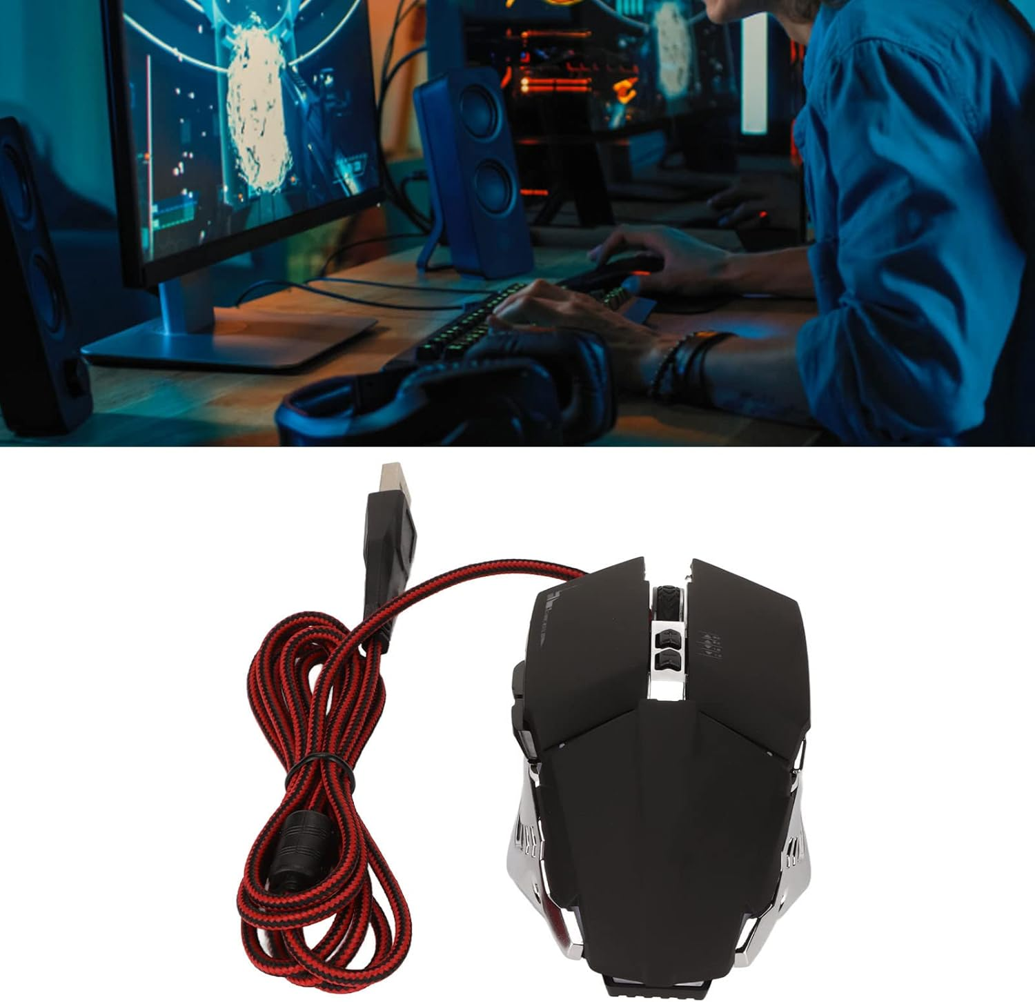 Gaming Mouse Ergonomic Design, USB Gaming Mouse with 4 DPI Adjustable Breathing RBG Backlit, Office Mouse for Desktop Laptop PC (Black) - Black image number 4