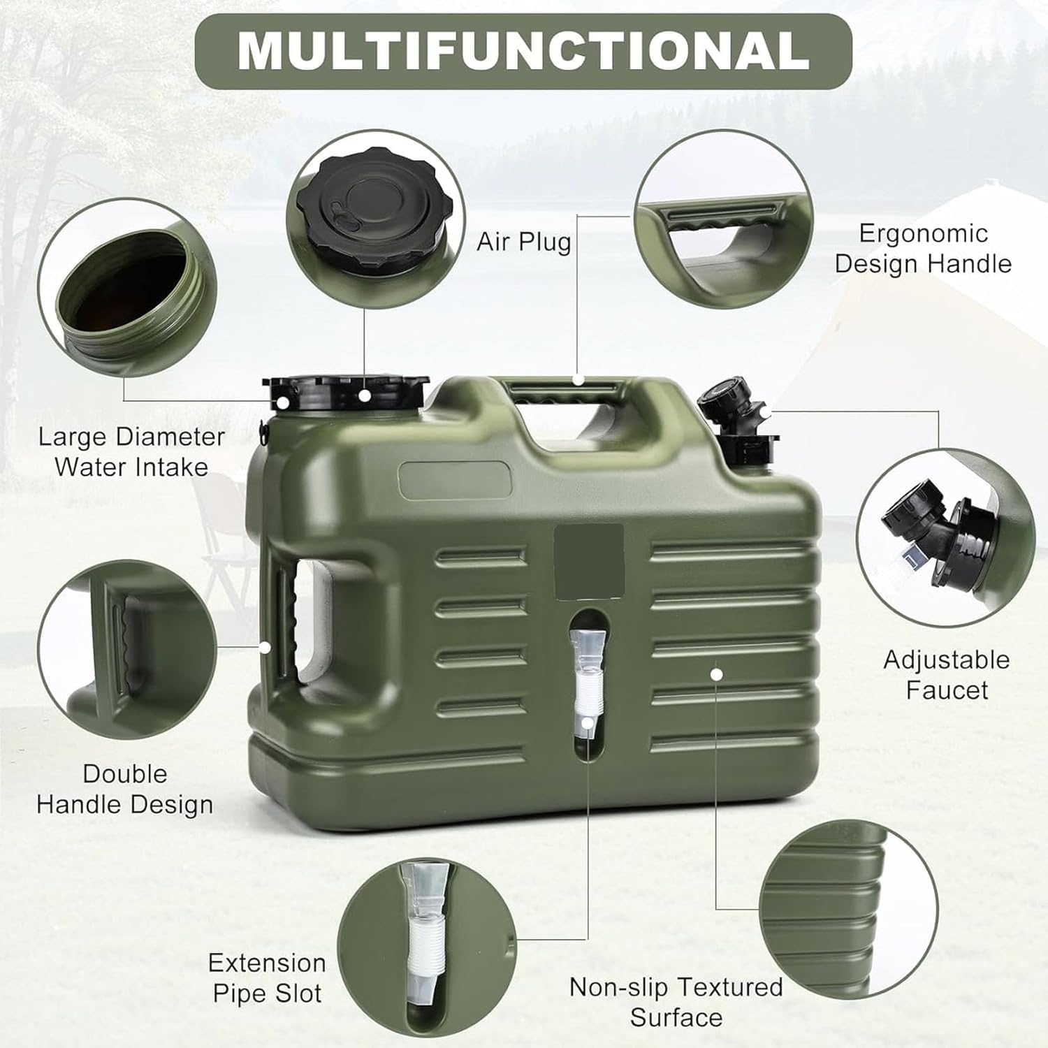 25L Camping Water Container with Spigot Emergency Water Storage Containers Water Jug for Camping Portable Water Tank with Spigot BPA Free Military Green Bucket for Camping Hiking BBQ image number 6