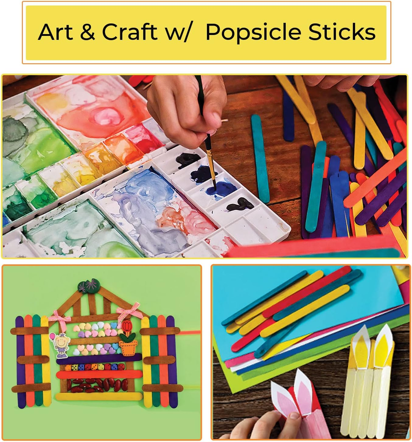 200 Pcs Assorted Colored Wooden Craft Sticks, Rainbow Popsicle Stick, Arts and Crafts, Best for DIY Games Making, Building Designs or Kids Education, 4.5 Inch Long image number 1