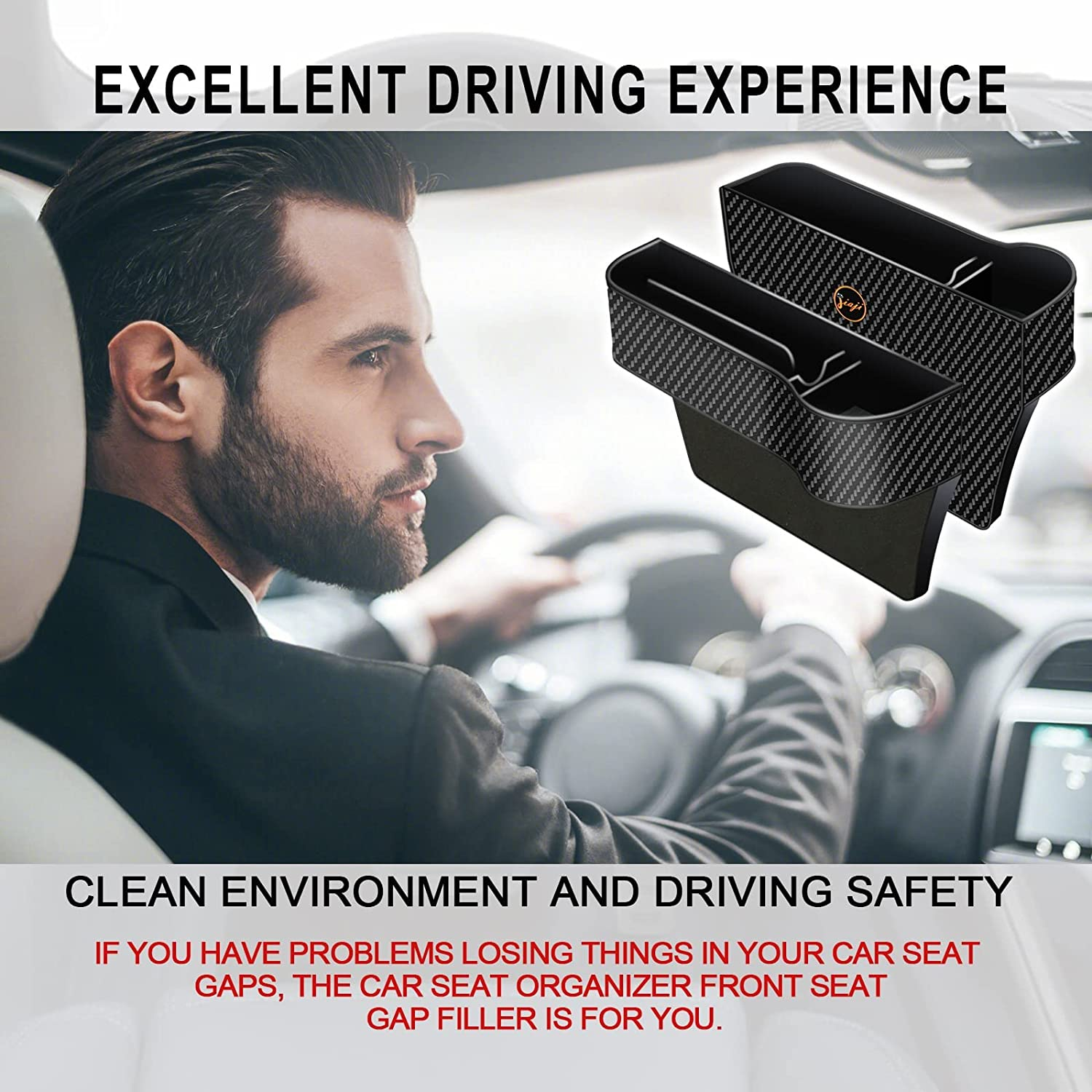 Car Seat Gap Filler Organizer, 2 Pack Multifunctional Car Seat Organizer, Auto Console Side Storage Box with Cup Holders 2 Seat Hooks for Drink, Car Organizer Front Seat for Holding Phone, Sunglasses image number 2