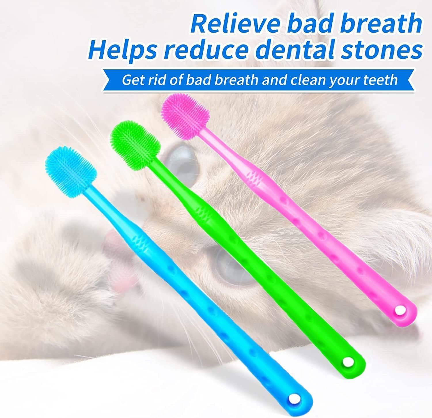 Soft 360-Degree Toothbrush for Small Pets - 3Pcs Dog and Cat Dental Care, Silicone Bristles