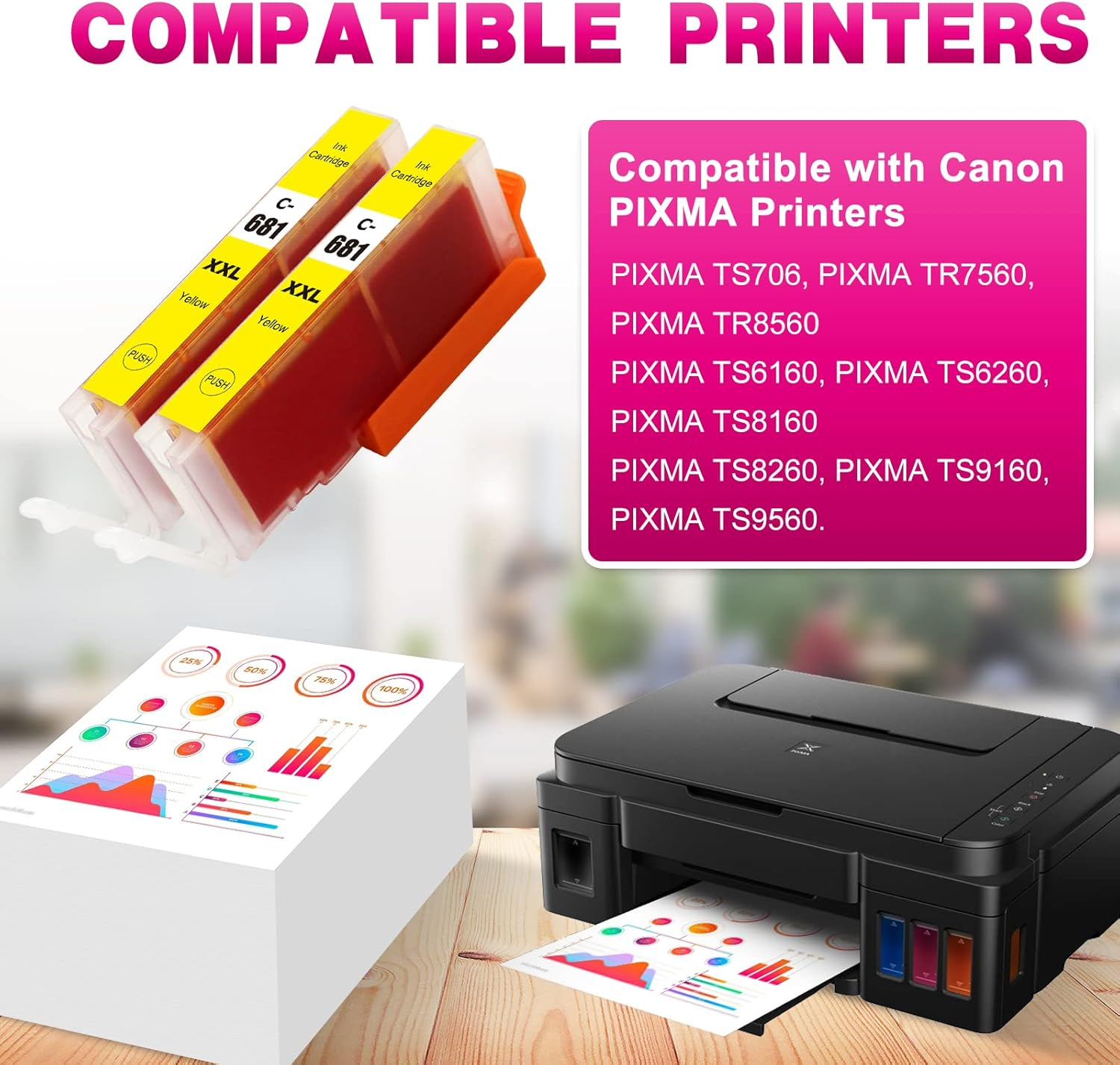Greenark Compatible Canon 681Xxl Ink Cartridge CLI-681 XXL Ink Replacement for Canon PIXM TR7560 TR8560 TS6160 TS6260 TS8160 TS8260 TS9160 TS9560 TS706 Printer (2 Yellow) image number 3