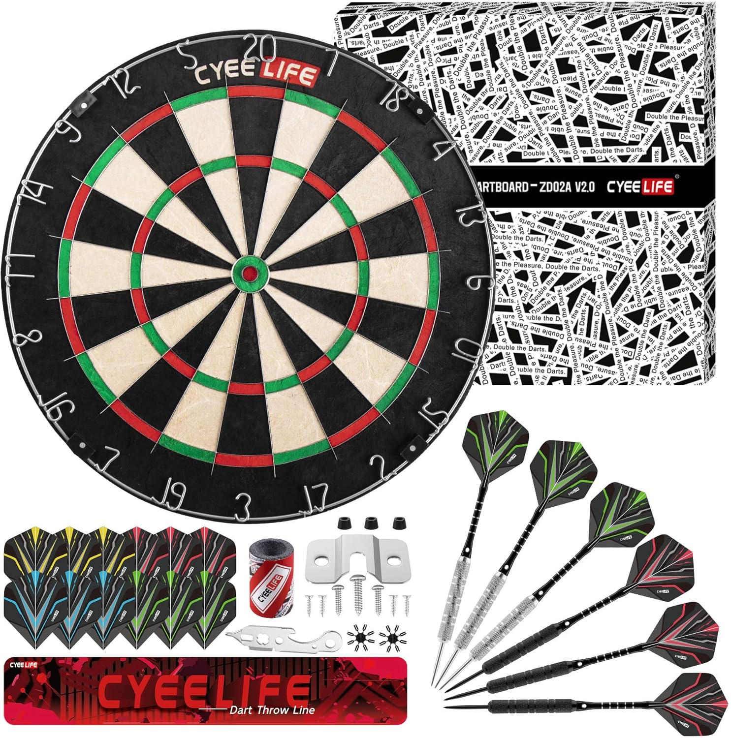 Cyeelife Wire Sisal Bristle Dartboard,Professional Steel Tip Dartboard Set with 6Pcs Metal Tip Darts and Accessories image number 3