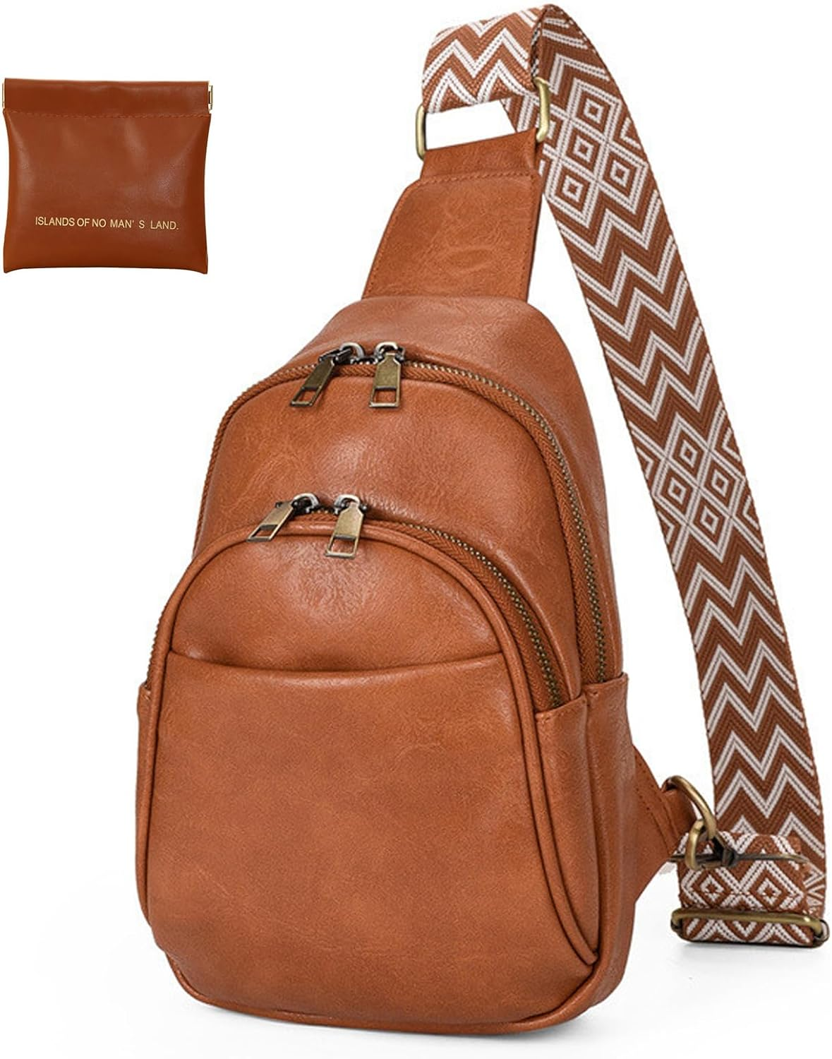 LIWEGHT Small Sling Bag for Women PU Leather Crossbody Bag Fanny Packs Purse Chest Bag Shoulder Travel Belt Bag Fashion Waist Packs(Brown) image number 2