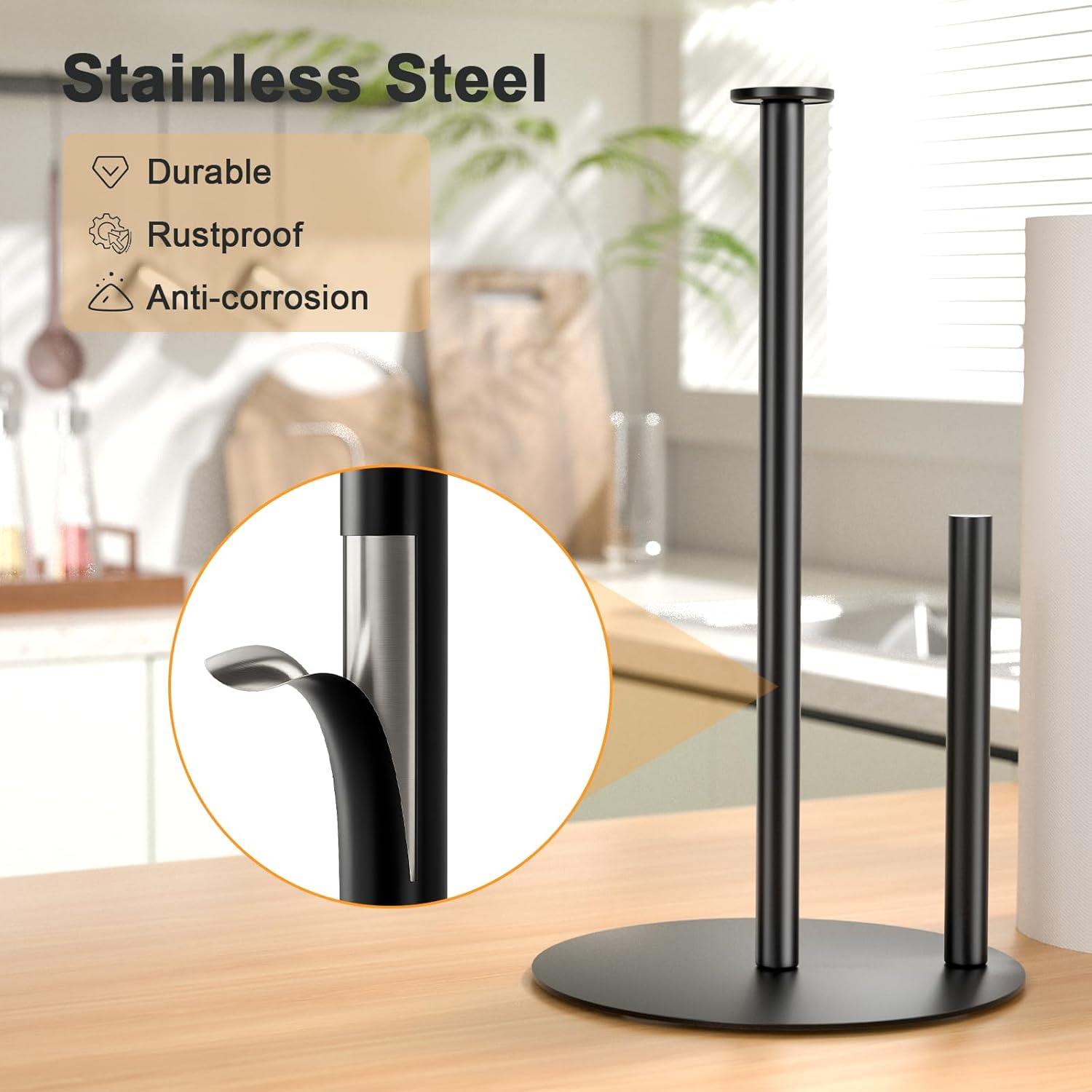 Paper Towel Holder Countertop Kitchen Roll Holder, Stainless Steel Kitchen Towel Holder for Kitchen, Operation Countertop Roll Dispenser with Weighted Base image number 6