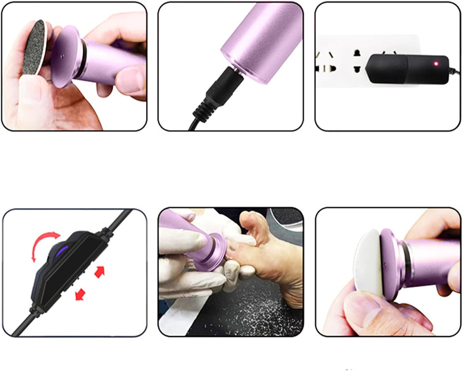 Electric Skin Sanding Tool, Feet Callus Remover, Pedicure Foot File for Dry Dead Skin, Foot Care Tool with Grinding Disc, Adjustable Speed, 60 Sandpaper Discs image number 1