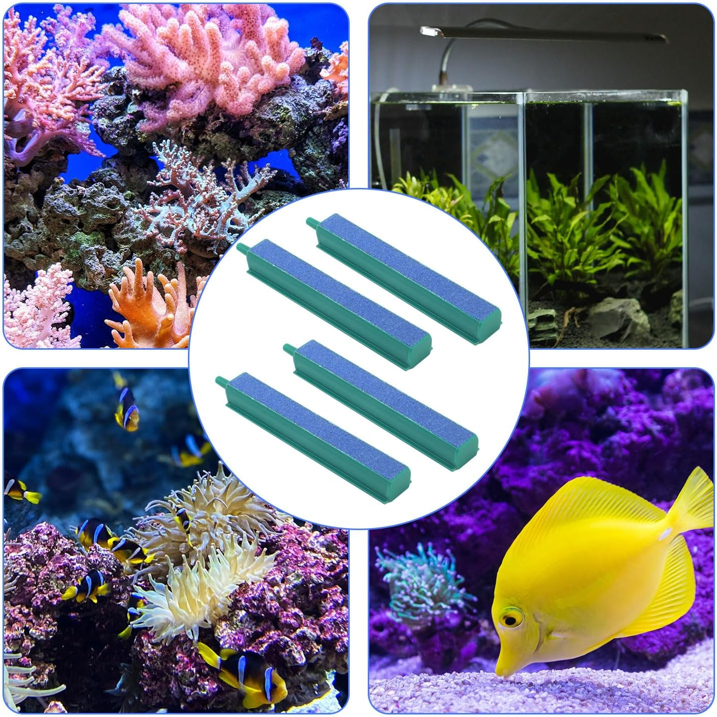 Gosknor 4Pcs Aquarium Air Stone Bar Bubbler, 4In Sand Bubble Stone with Plastic Base for Aquarium Fish Tank Diffuser Ideal Air Pump Accessories for Fish Tank Bucket Hydroponic System image number 2