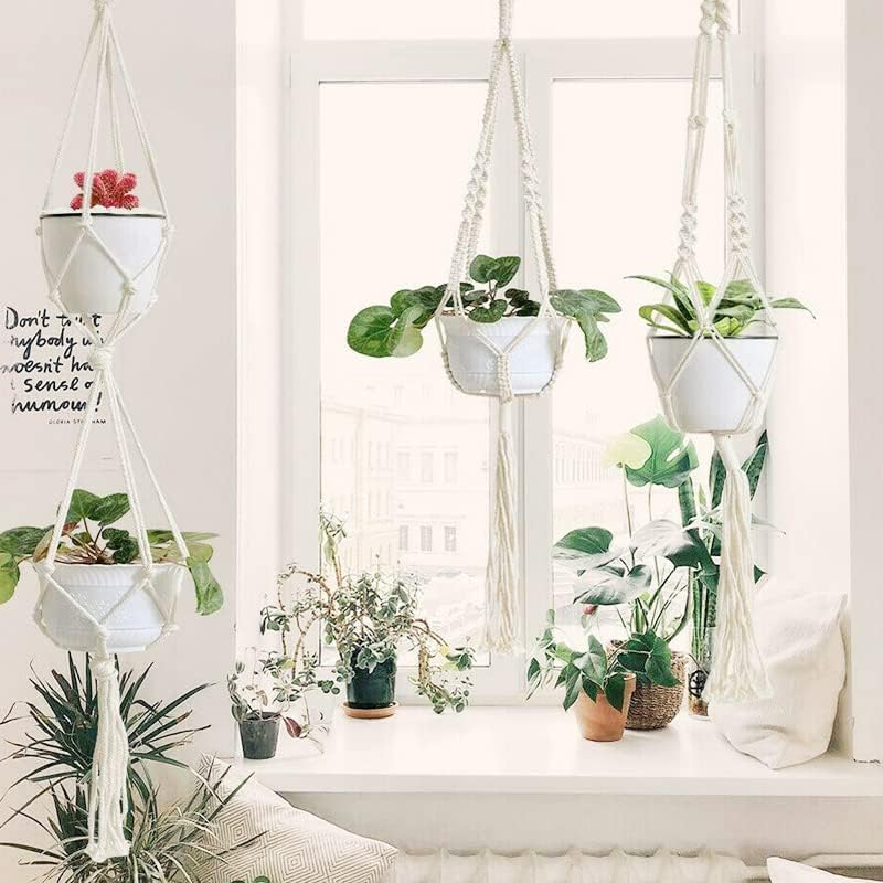 AIMALL Macrame Plant Hanger, 39 Inch Hand-Braided Hanging Planter Holder, Indoor Outdoor Flower Pot Basket with Cotton Rope, Boho Style for Living Room, Balcony, or Garden image number 1