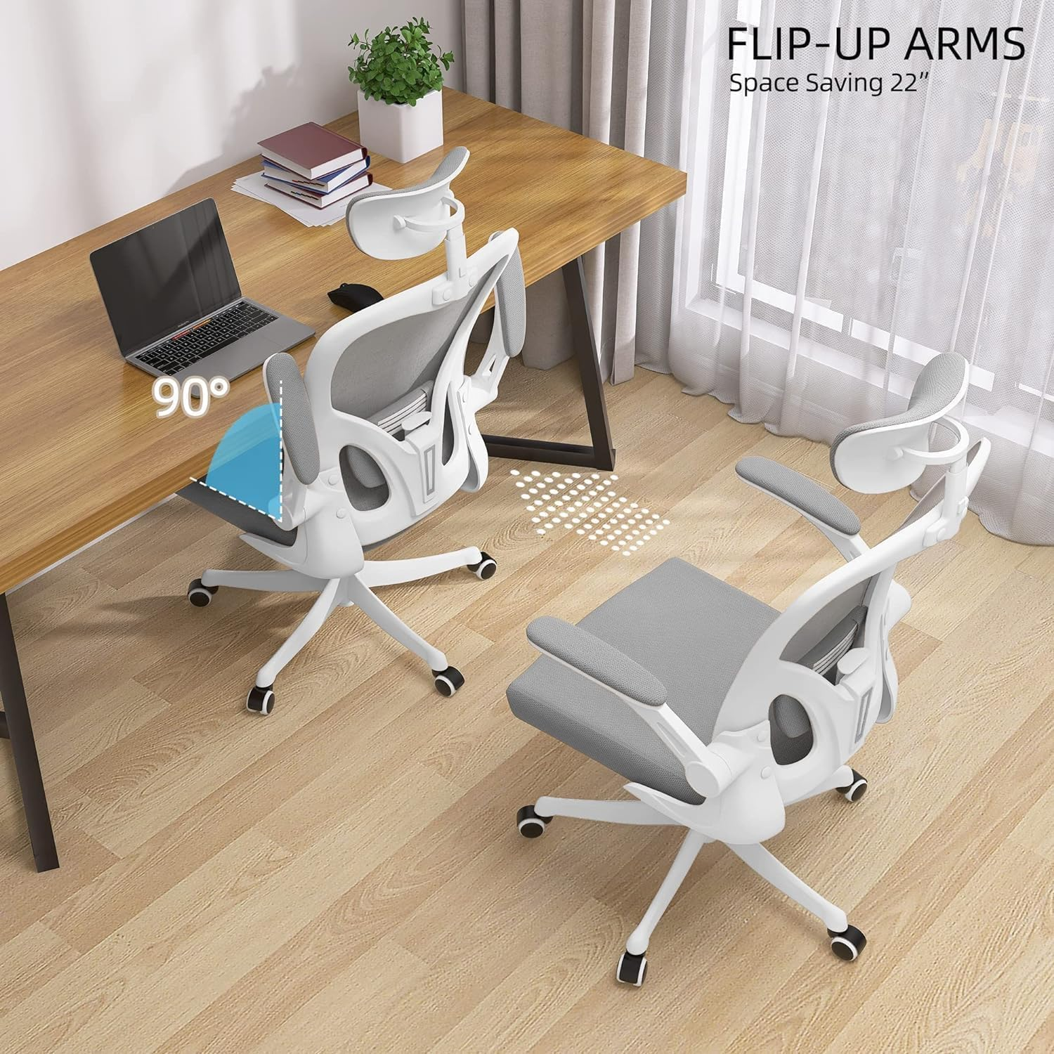Ergonomic Office Chair with 3D Headrest - Adjustable Swivel Computer Desk Chair for Home & Study, Lumbar Support Mesh Back, Padded Seat, Tilt Function, Grey image number 5