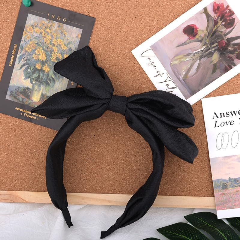 Big Bow Headband for Women Girls Large Bow Headbands Hair Hoops Black Fabric Headband Hair Bow Accessories for Womens Wide Extra Headband with Bow Knot Head Bands for Women'S Hair Non Slip image number 1