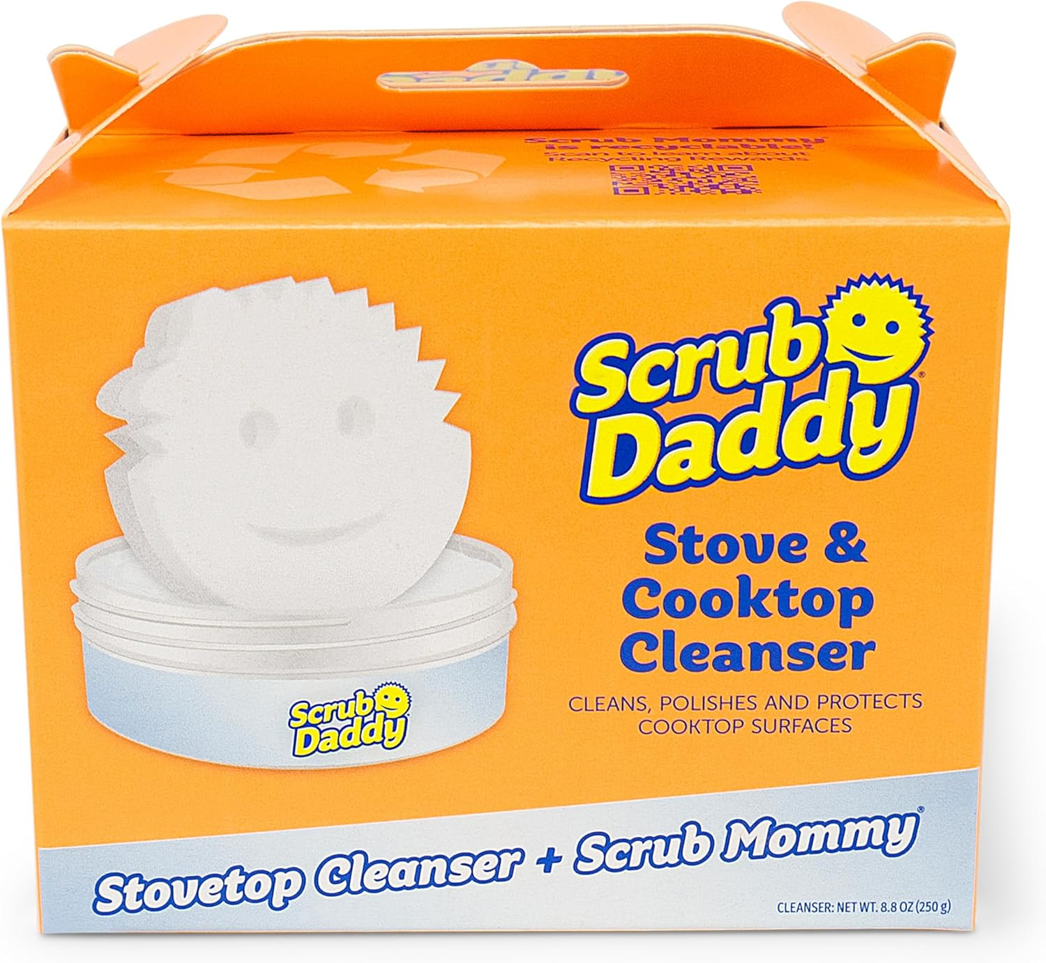 Scrub Daddy Stove & Cooktop Cleanser - Powerful Grease Remover and Stain Fighter - Non-Abrasive, Citrus Fragrance - Includes Dual-Sided Scrub Mommy