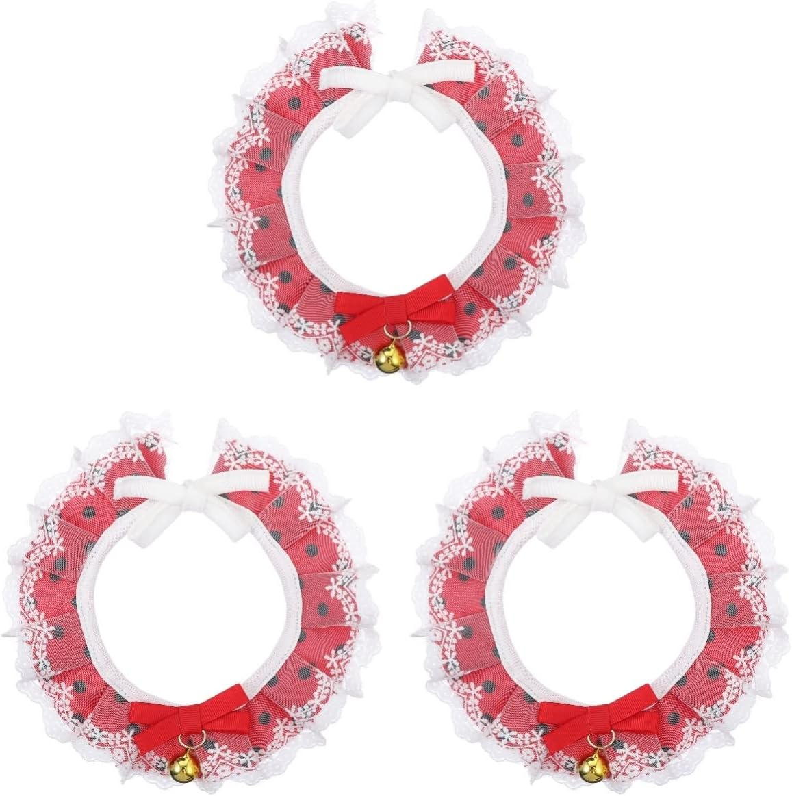 Mipcase 3Pcs Cat Bow Collar Bell and Lace Necklace for Party Christmas Wedding Occasion Cute Cat Bow Scarf Neckwear for Special Events image number 5