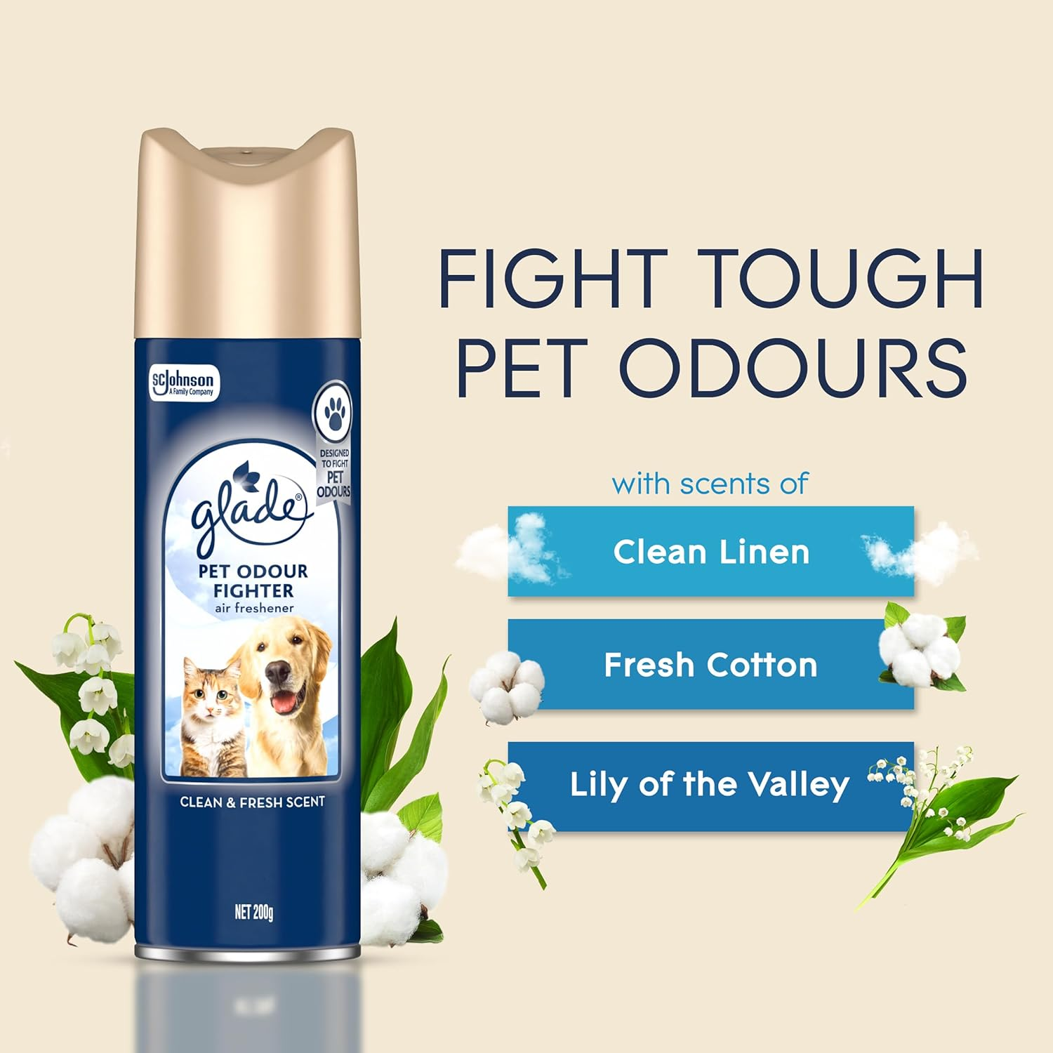 Glade Pet Odour Fighter Air Freshener Spray 200G &ndash; Fights Tough Pet Smells, Clean and Fresh Scent, Fast Acting