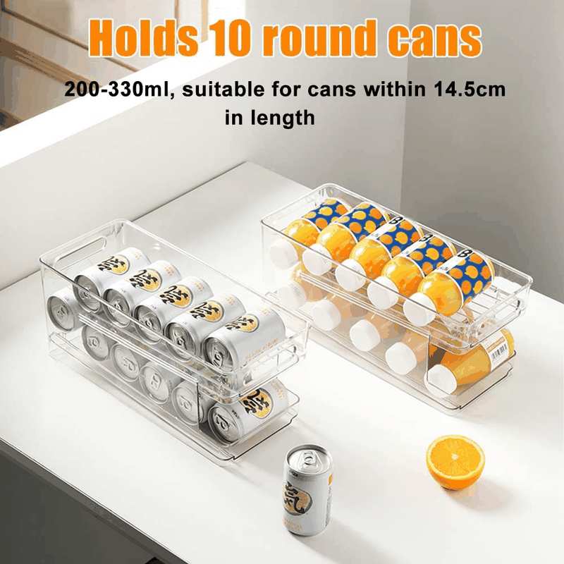 Fridge Organiser, Refrigerator Storage Bins with Rolling, 2-Tier Can Dispenser, Drink Food Storage, Home Kitchen Organisation, Soda Beverage Container, for Fridge Freezer Pantry Countertop Cabinets image number 4