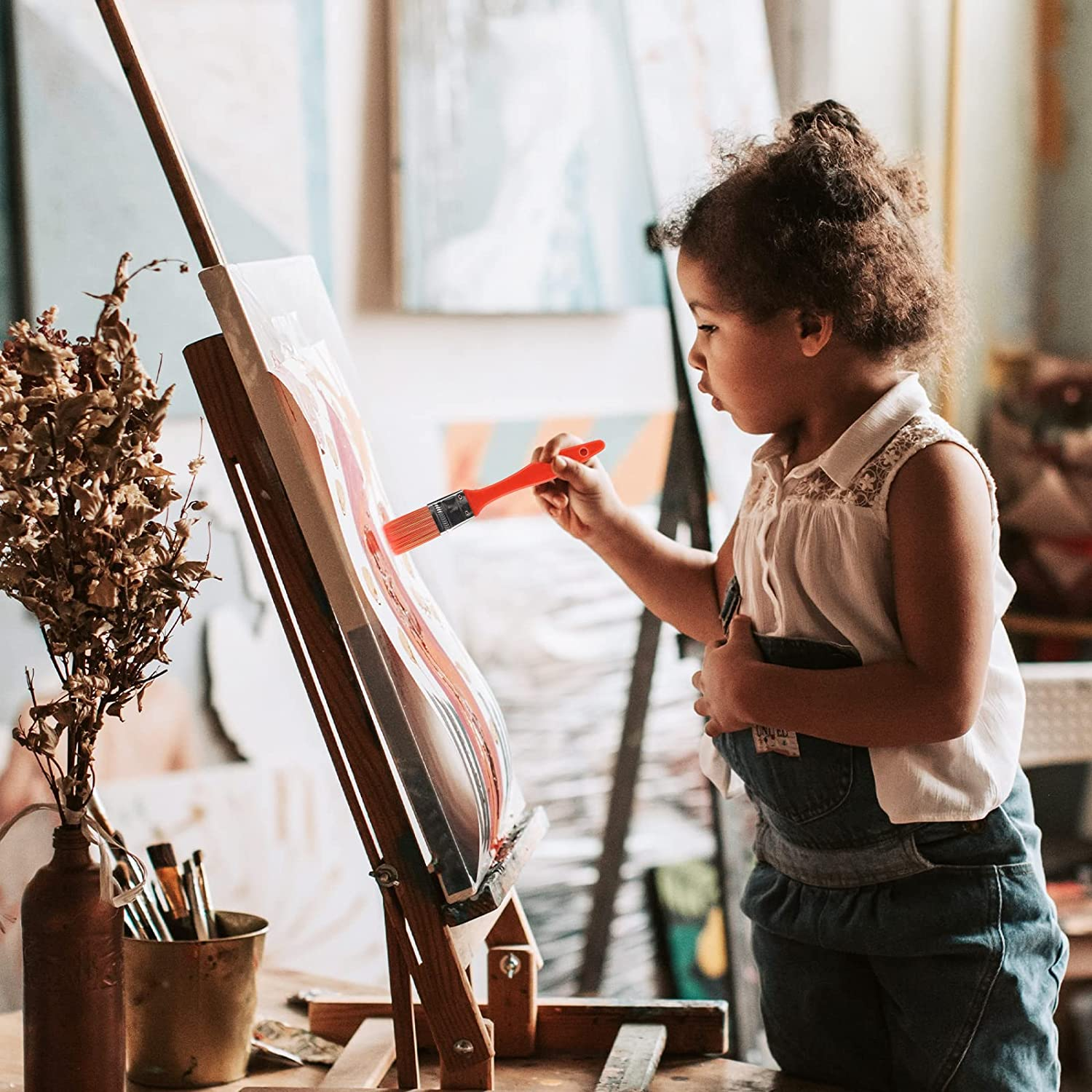 19 Pcs Kids Paint Brush Set with Plastic Paint Pallete - All-Purpose Paint Brushes for Kids or Students to Paints on School Project or Art Class image number 4