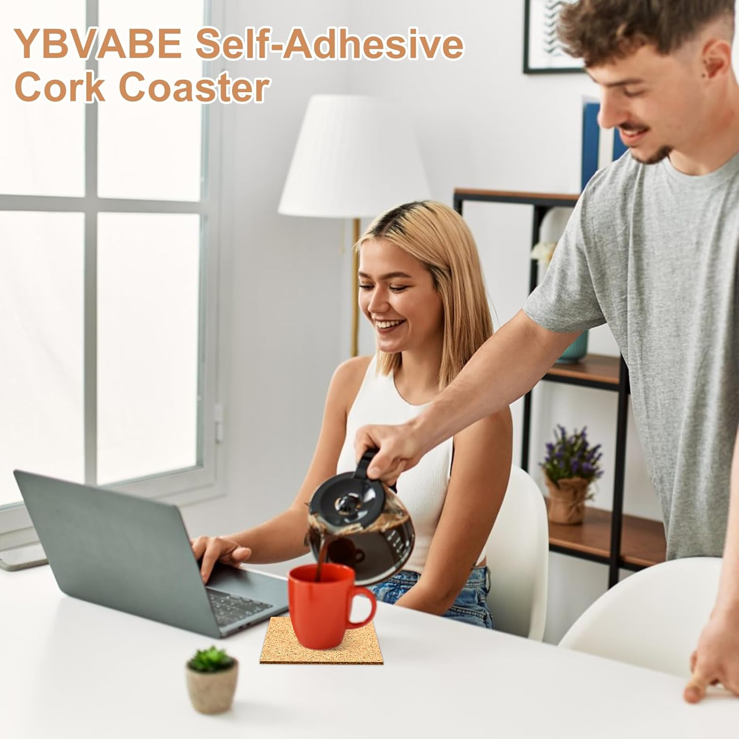 YBVABE Self-Adhesive Cork Coasters Squares 10X10Cmx2Mm &ndash; 60 Pack Thin Cork Sheets for DIY Crafts, Wall D&eacute;cor & Drink Protection &ndash; Natural Lightweight Coasters Pads for Home or Office image number 3