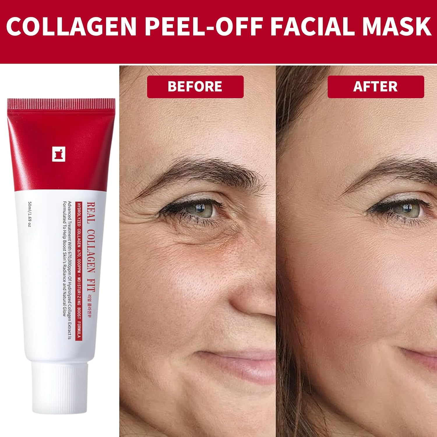 Collagen Wrapping Mask，Hydrolyzed Collagen Wrapping Mask for Elasticity & Hydration, Hydrating Peel off Mask Peel off Facial Mask for Glow & Glass Skin, Korean Skin Care, 50Ml image number 3