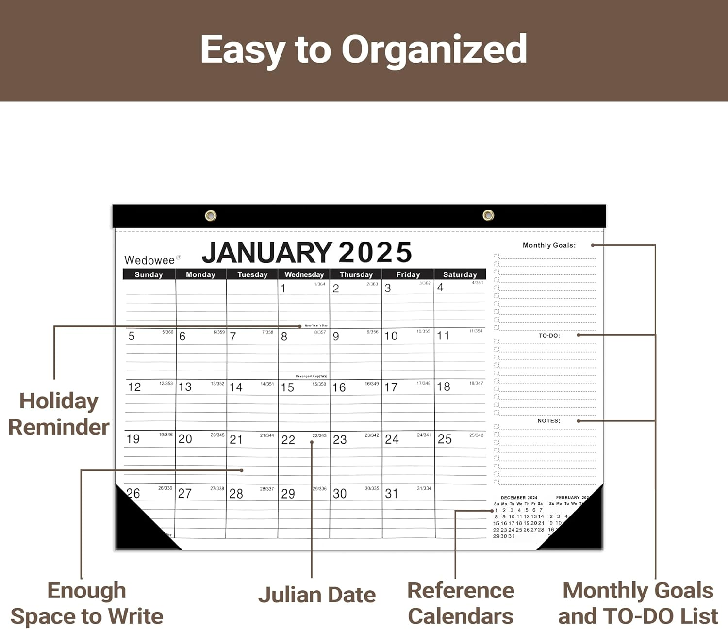 Wall Calendar 2025-2026 with Holiday Reminder, 18 Months Desk Calendar Runs from January 2025 to June 2026 - Large Desktop/Wall Monthly Calendar Planner for Home School, or Office Daliy Plan 43 X 30Cm image number 6