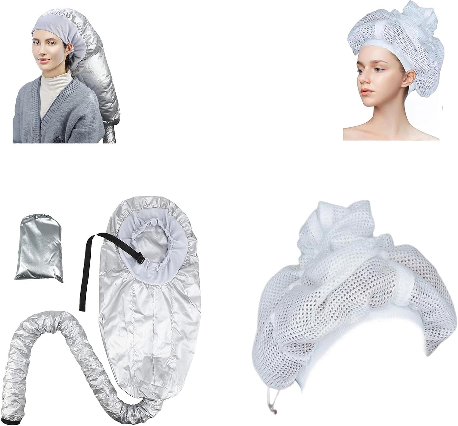 Net Plopping Cap for Drying Curly Hair, 2 in 1 Bonnet Hooded Hair Dryer Attachment, Hair Cap with Drawstring, Adjustable Bonnet for Curly Hair, Reusable Net Plopping Bonnet Set for Women - Set: Black image number 2