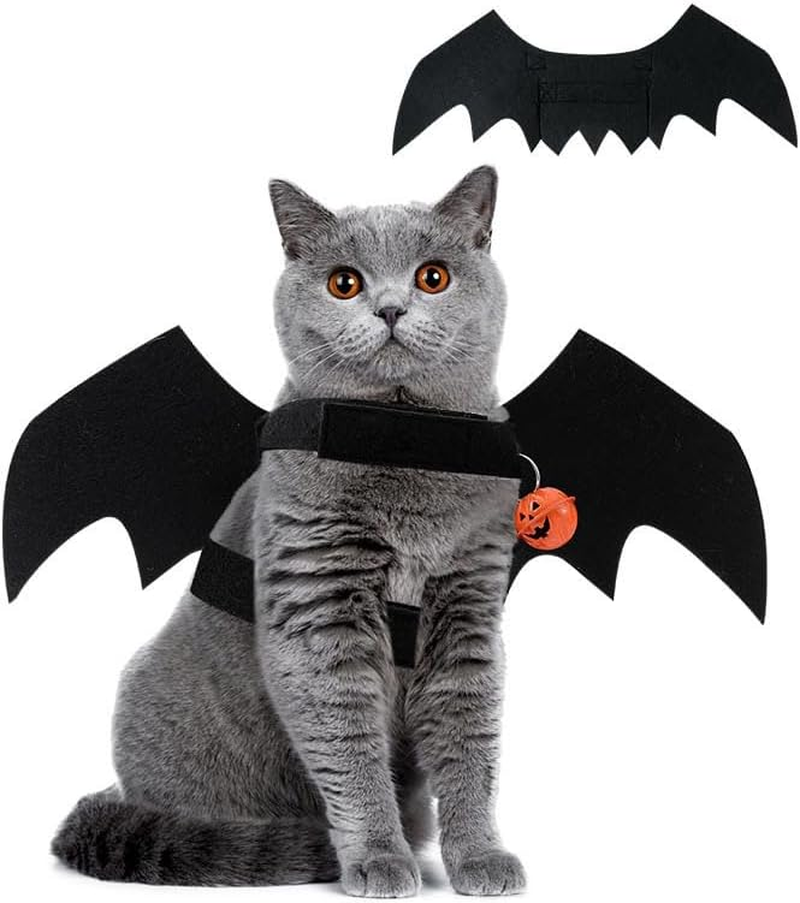 Dog Costume, Pet Bat Wings with Pumpkin Bells, Cat Dog Halloween Costumes, Party Dress up Funny Cool Apparel, Dog Clothes for Small Medium Large Dogs, Cosplay Puppy Outfit (Black, M) image number 2
