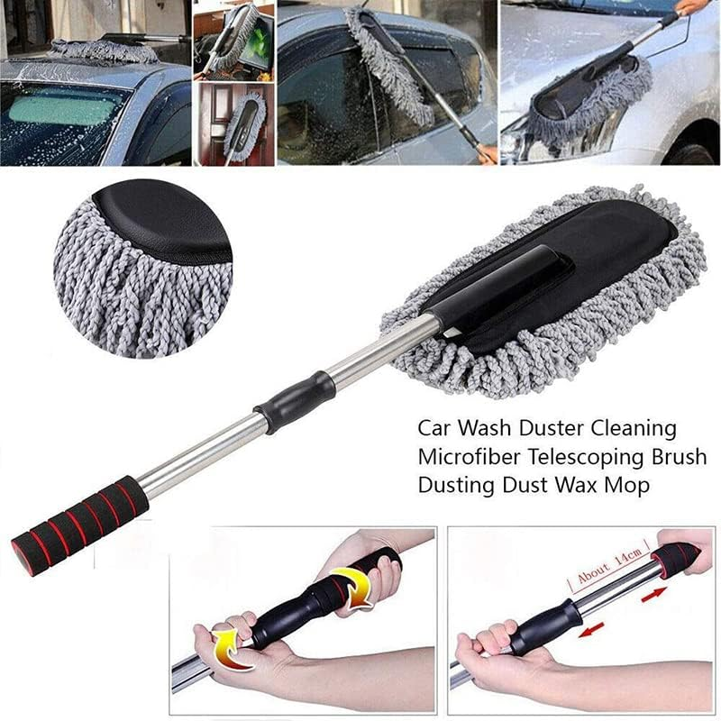 AIMALL Car Wash Duster - Microfiber Telescoping Cleaning Brush with Extendable Handle, Scratch-Free Dusting Wax Mop for Cars and Furniture, 35.4 Inches