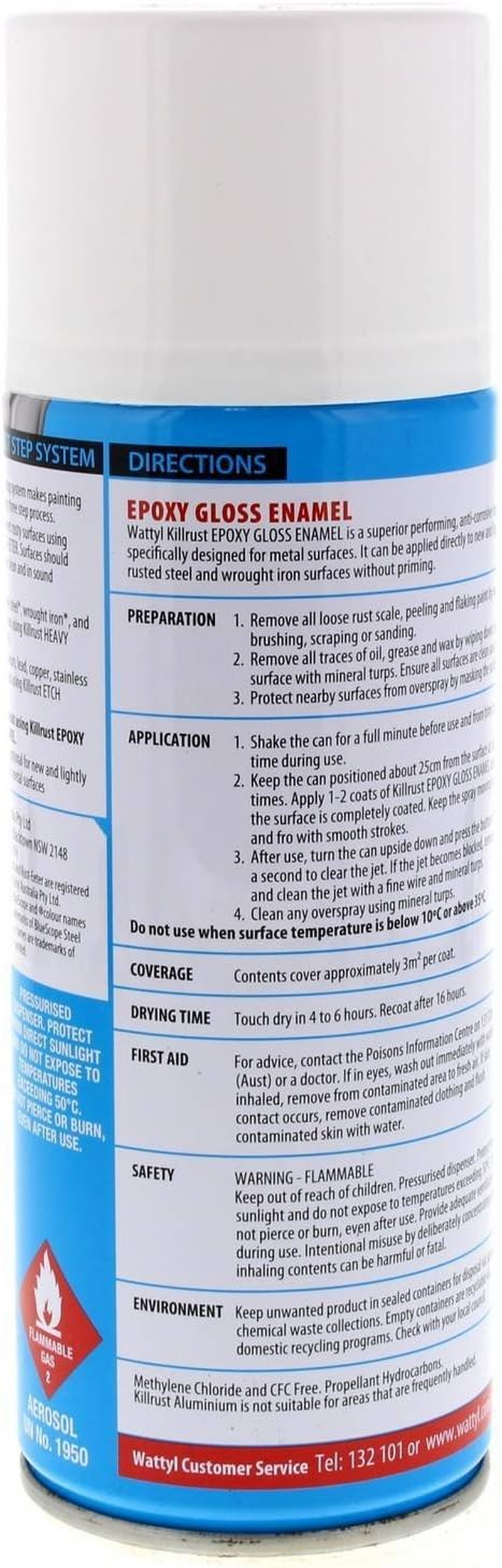 Killrust Gloss Enamel White Aero Spray Paint Can 300G Wattyl Anti-Corrosive