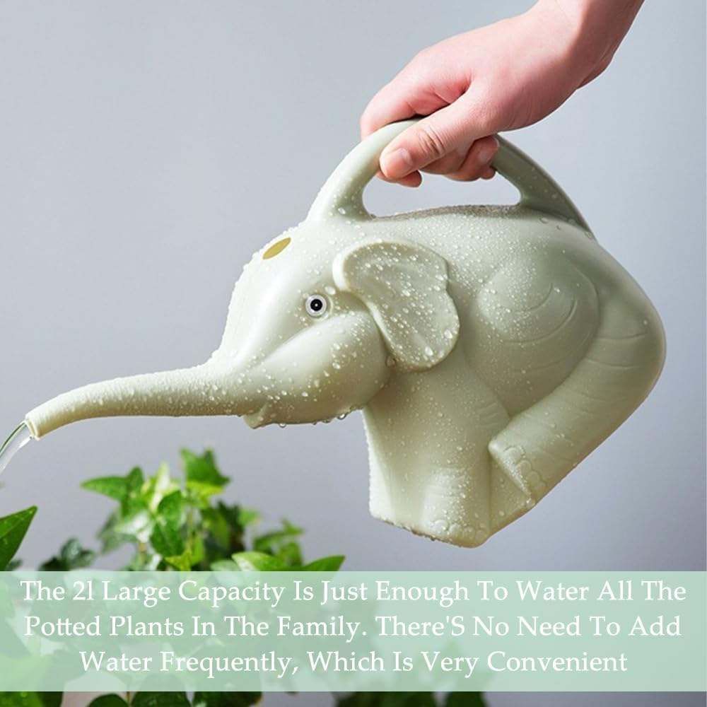 2L Elephant Long-Billed Watering Can, Long-Billed Plant Waterer with Ergonomic Handle, Decorative Plant Watering Can, for Home Gardens, Lawns, and Patios (Green) image number 2