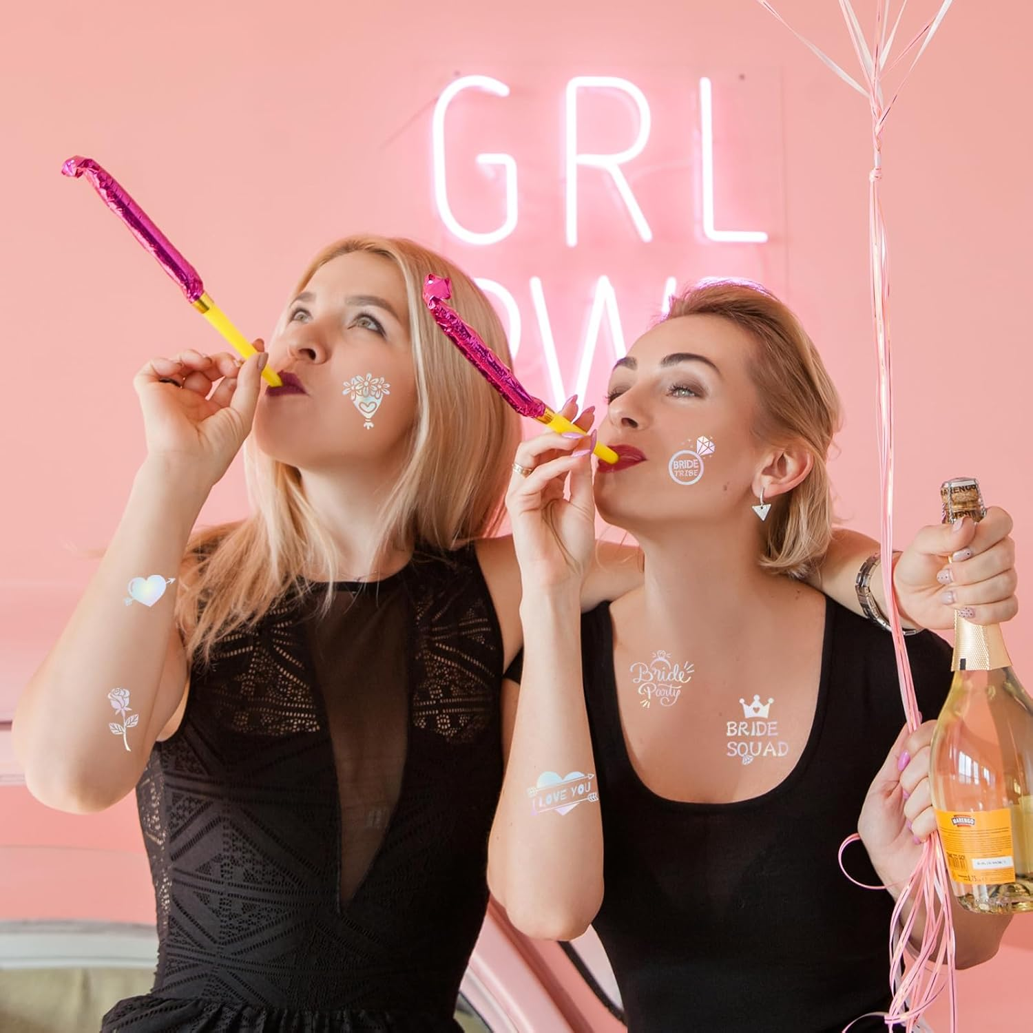 Cheers Bachelorette Temporary Tattoos, 60 Styles Bride Glitter Temporary Tattoos, Bachelorette Party Decorations, Bridesmaid Favor + Bride to Be + Diamonds, Fake Tattoos image number 5