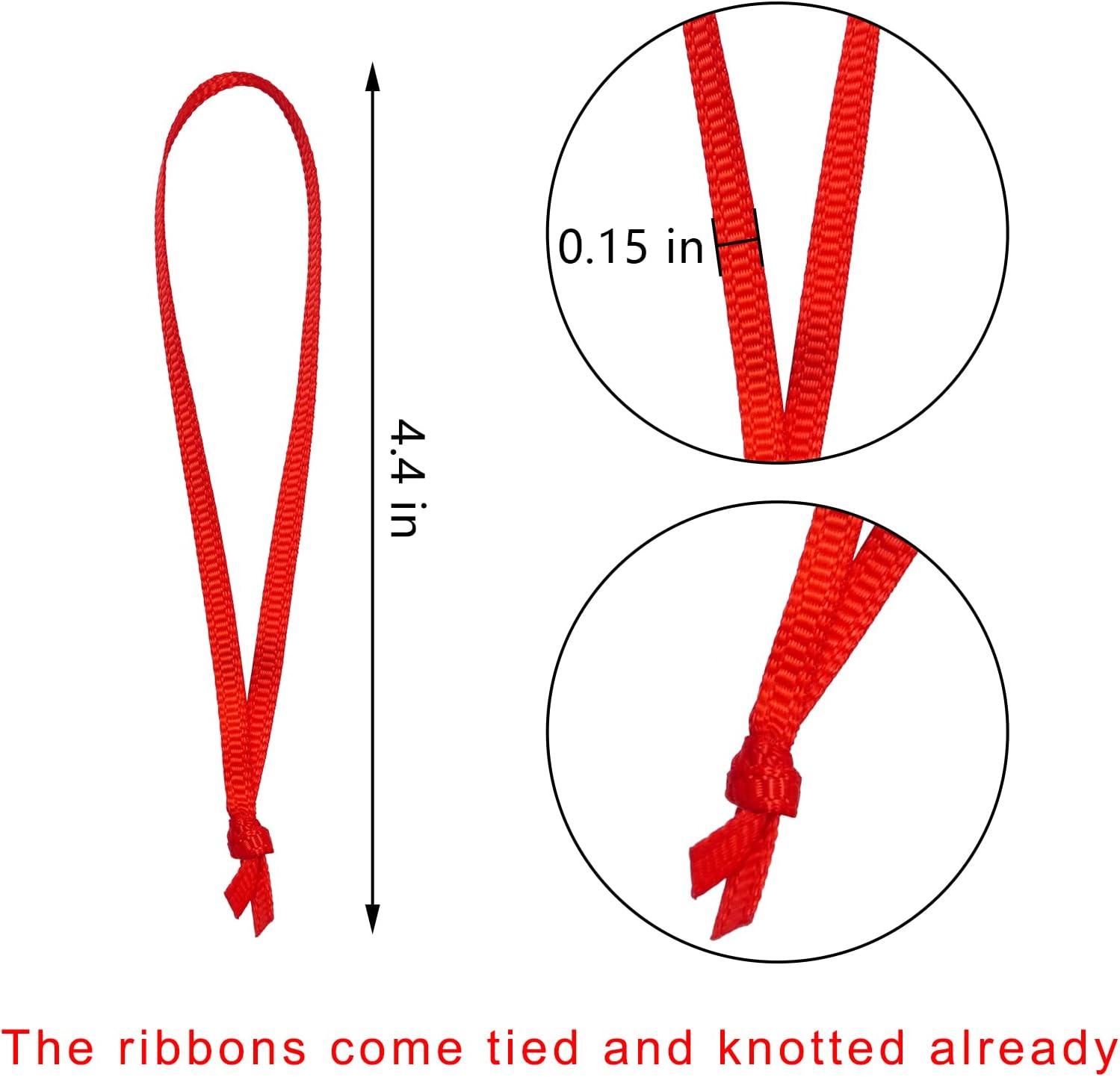 100 Pcs Red Christmas Ornament Ribbon, Polyester Fiber, 11X0.12 Inches, 100 Count, Christmas Hanging Ornaments