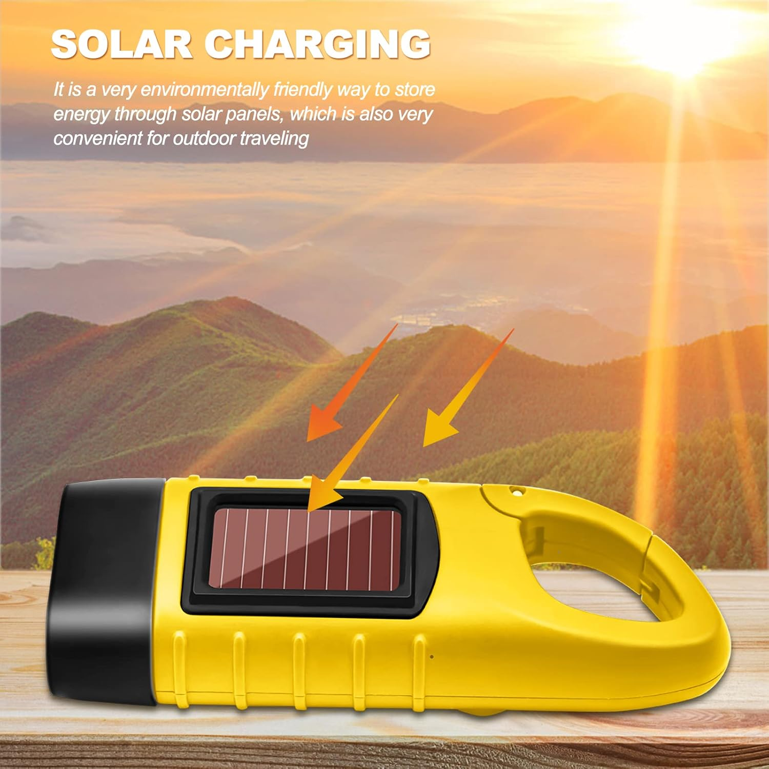 2-Pack Wind up Torch, LED Super Bright Hand Crank Torch, Solar Dynamo Portable Camping & Emergency Flashlight with Carabiner Hook image number 2