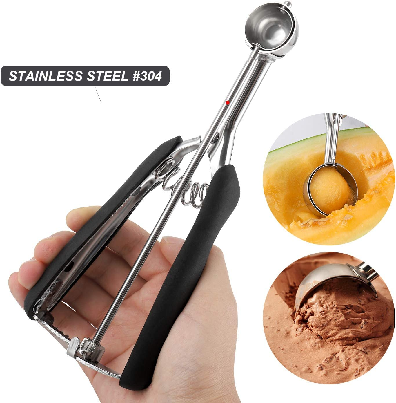 TJ POP Small Cookie Scoop Set - 3 Pcs Include 1 TSP / 2 TSP / 3 TSP Cookie Dough Scoops Ice Cream Scoopers, 304 Stainless Steel Cookies Scoops for Baking, Good Soft Grips, Quick Trigger Release image number 5