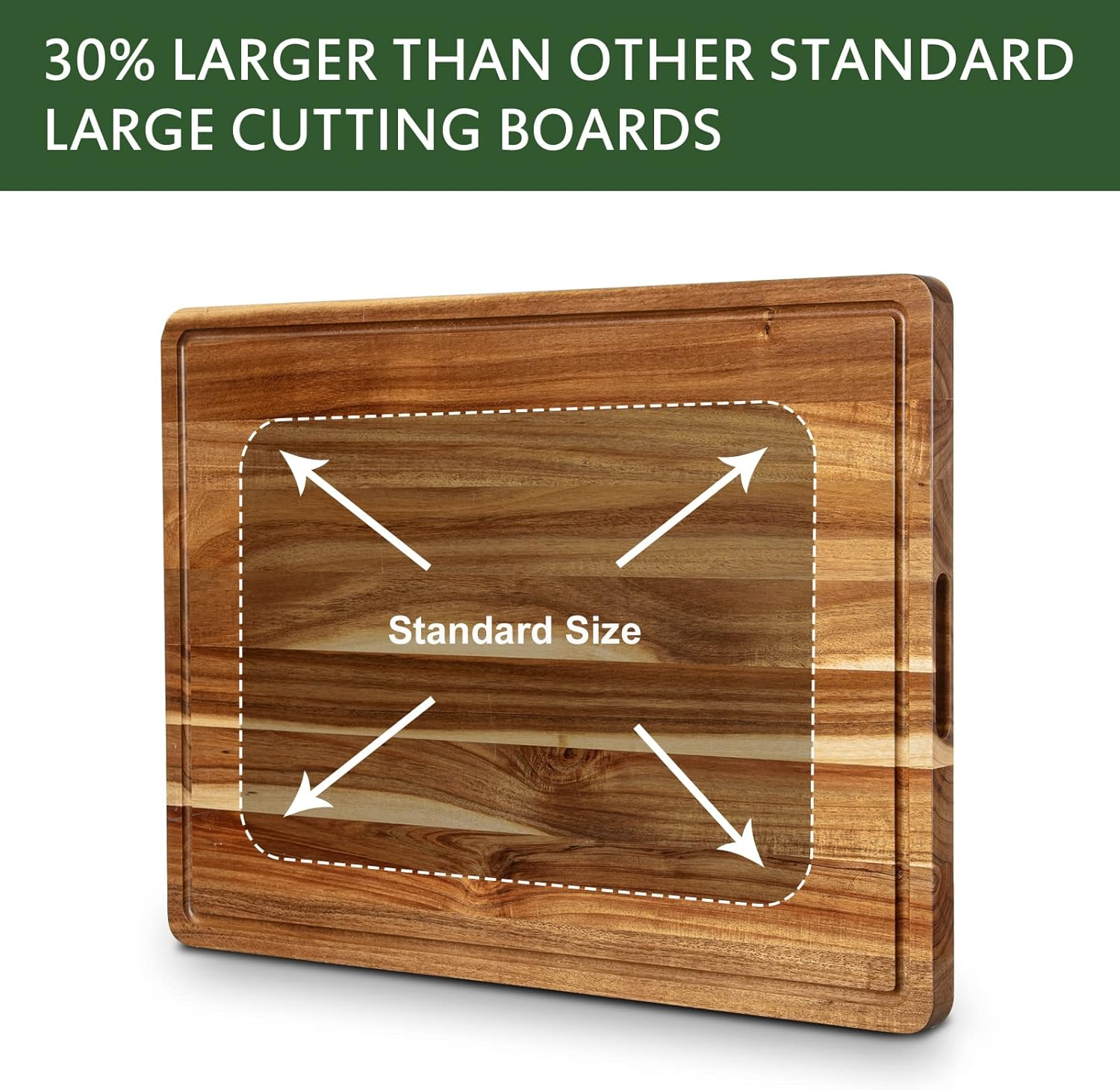 Extra Large Acacia Wood Cutting Board for Kitchen, 24 X 18 Inch Large Butcher Block Chopping Board with Juice Groove, Thick Wood Cutting Boards Carving Board for Turkey Meat Vegetables BBQ image number 6