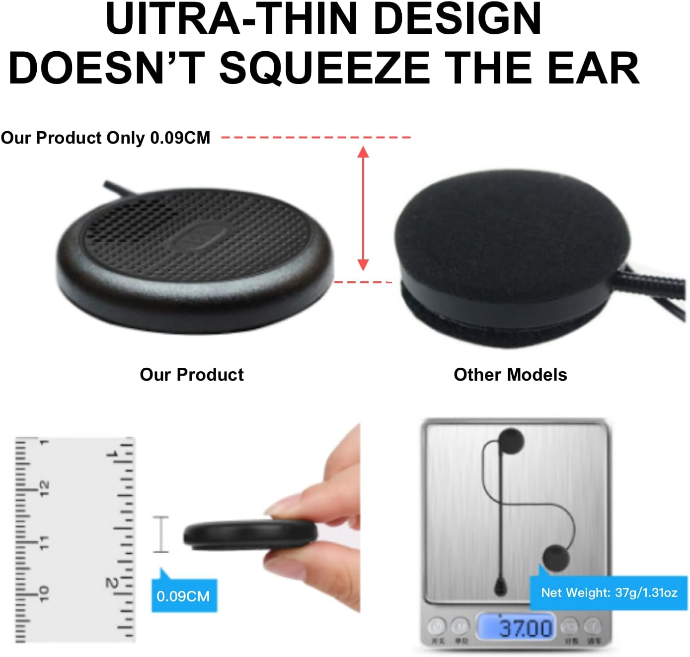 Motorcycle Helmet Bluetooth Headset with Bluetooth 5.0 Ultra-Thin Wireless Helmet Earphone Hands Free Music Call Control Waterproof Helmet Speaker for Motorbike Sport Cycling/Skiing/Riding image number 6