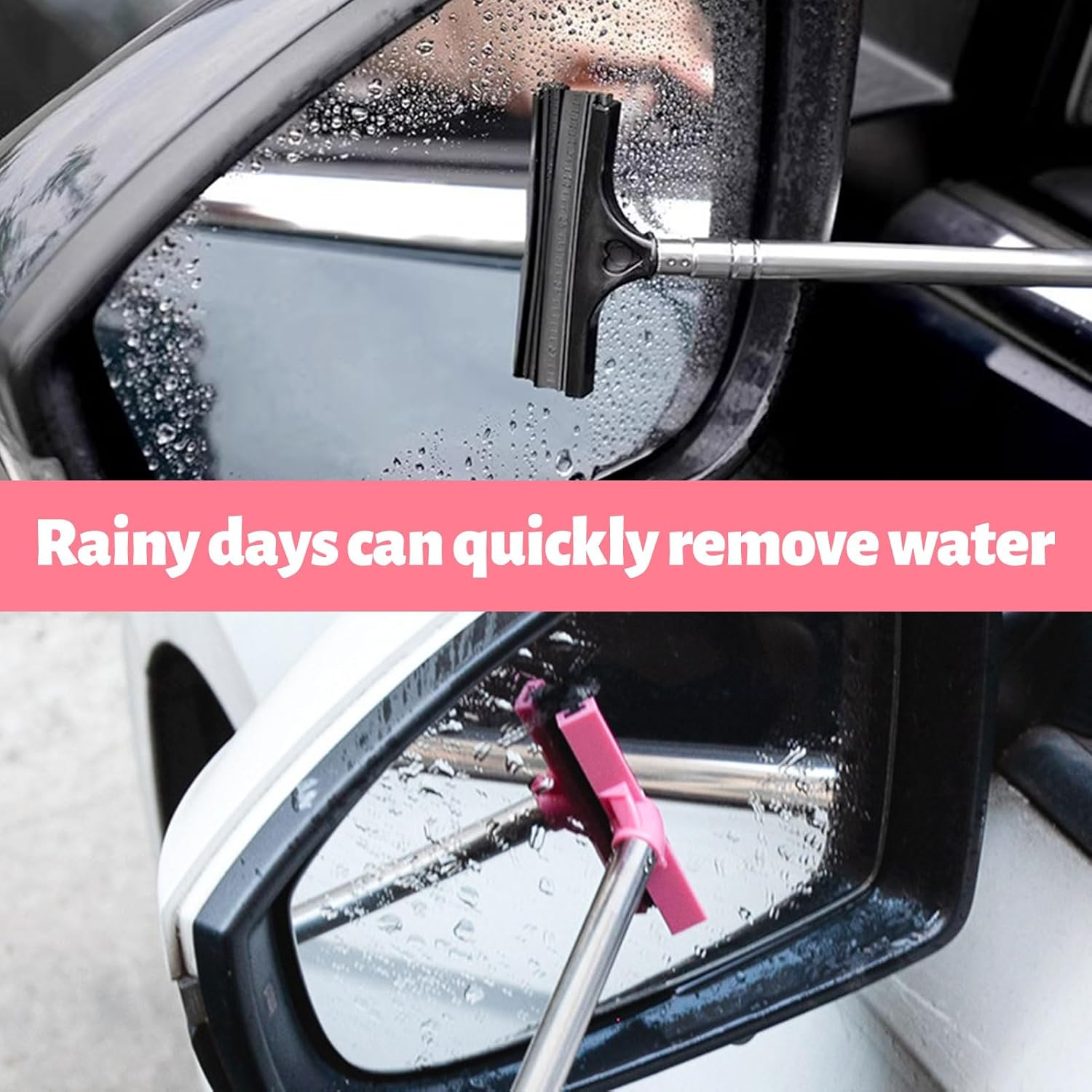 Wing Mirror Squeegee,2 PCS Car Side Mirror Squeegee,Car Rearview Mirror Wiper,Retractable Car Mirror Wiper，Mini Wing Mirror Wiper,Mini Squeegee for Car Windows Car Mirror(Black+Pink) image number 2