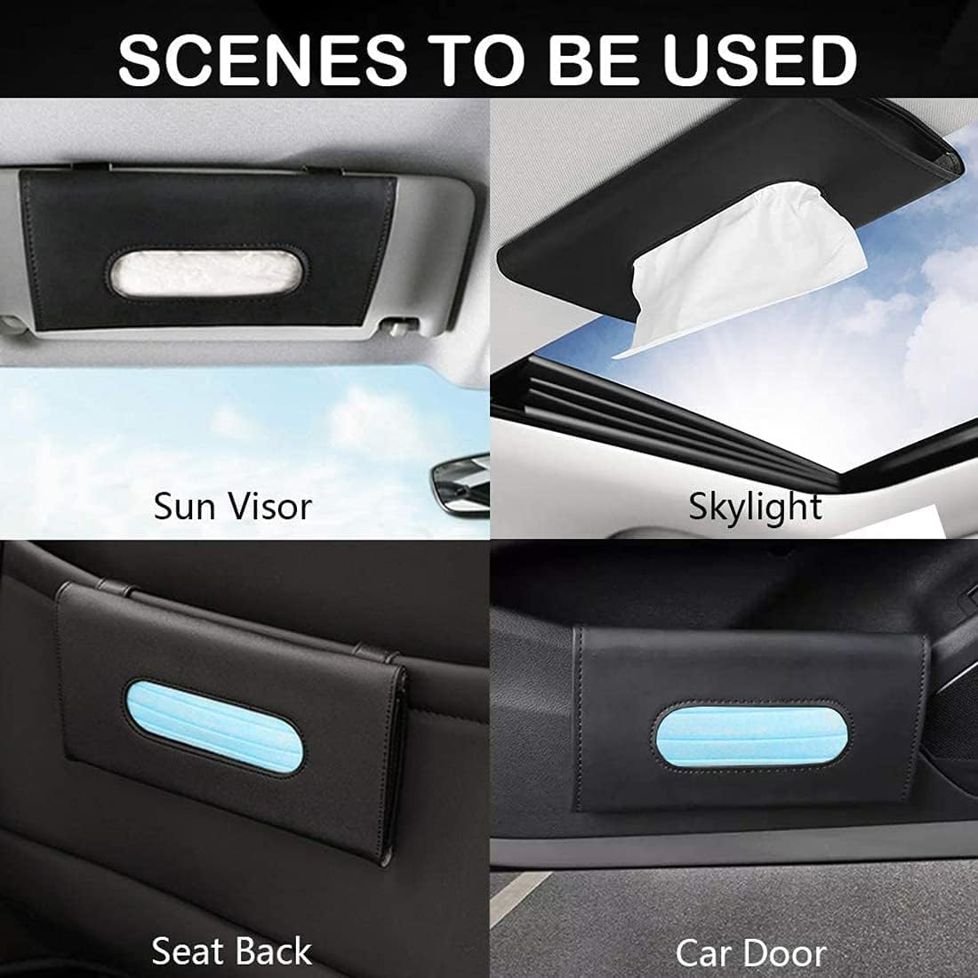 Car Visor Tissue Holder, Sun Visor Napkin Holder, Backseat Tissue Case, PU Leather Car Tissue Box Mask Holder for Car Visor (Black) image number 4