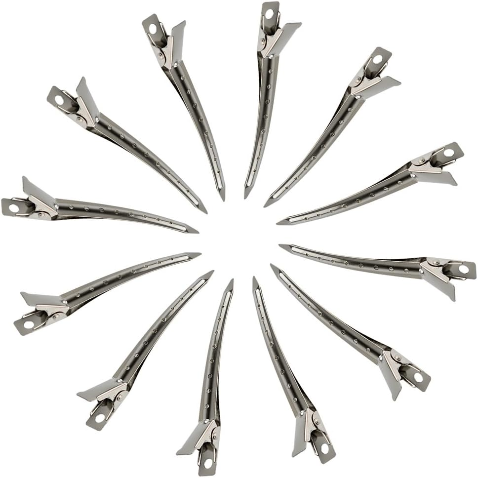 24 Packs Duck Bill Clips, Bantoye 3.5 Inches Rustproof Metal Alligator Curl Clips with Holes for Hair Styling, Hair Coloring, Silver image number 1