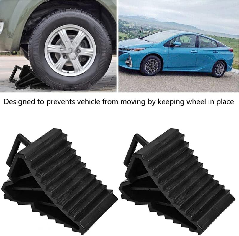 4PCS Heavy Duty Rubber Wheel Chocks with Handle, 15.5 * 9 * 9.8Cm, Solid Durable Tire Chock for Car, Travel Trailers, RV, Truck, and ATV image number 5