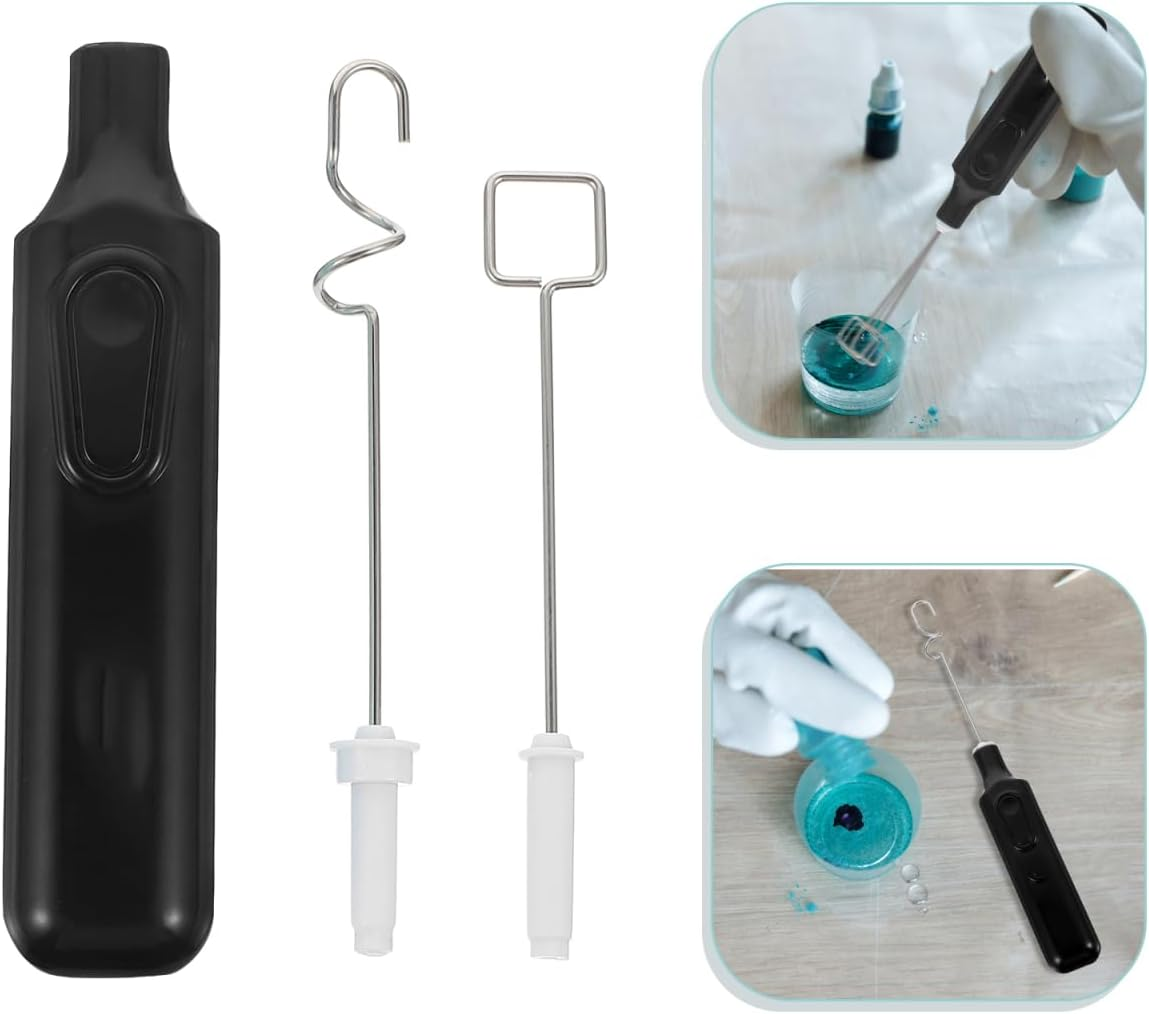 Electric Pigment Stirrer Mixer Resin Stirrer Handheld Battery Operated Epoxy Blender with Stainless Steel for Crafts Tumbler Art Gouache Painting Drawing(Black image number 5