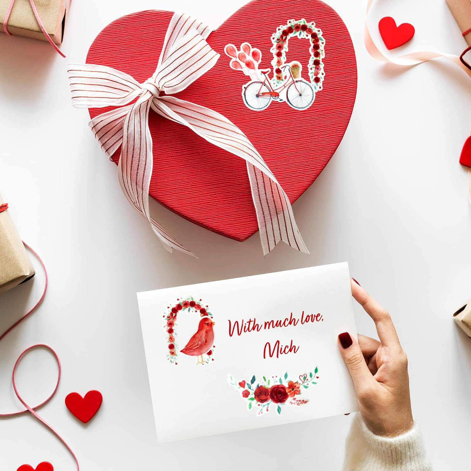 Navy Peony Red Heart and Rose Valentine Stickers (28 Pieces) | Waterproof Decals for Laptops | Stickers for Scrapbook and Journal image number 4