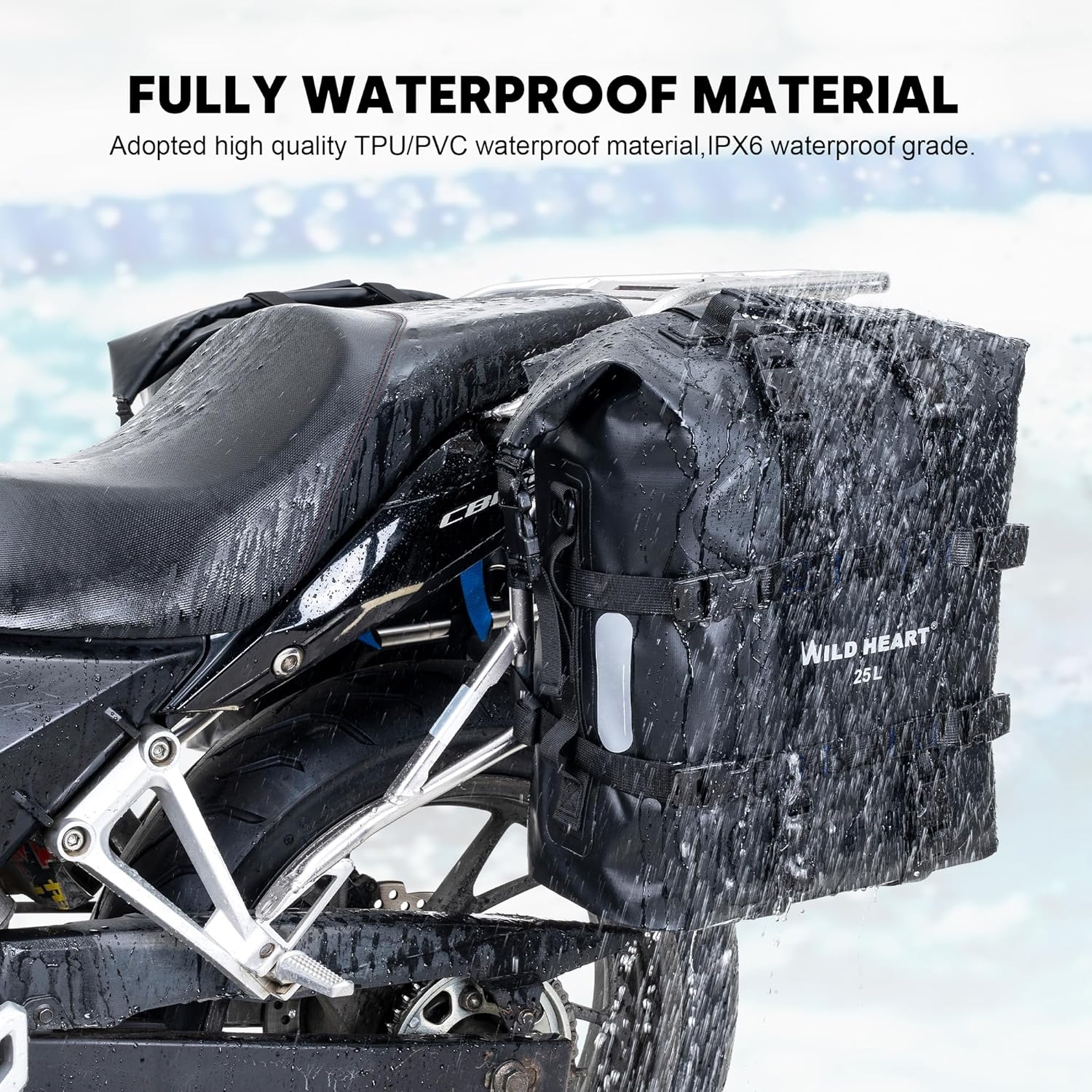 WILD HEART Motorcycle Side Bag Stainless Steel Suspension Waterproof Bag Saddlebags 20L/25L Waterproof Pianner Bag Wear-Resistant General-Purpose Bike Accessories, Black, 25L, Motorcycle Aluminium image number 4