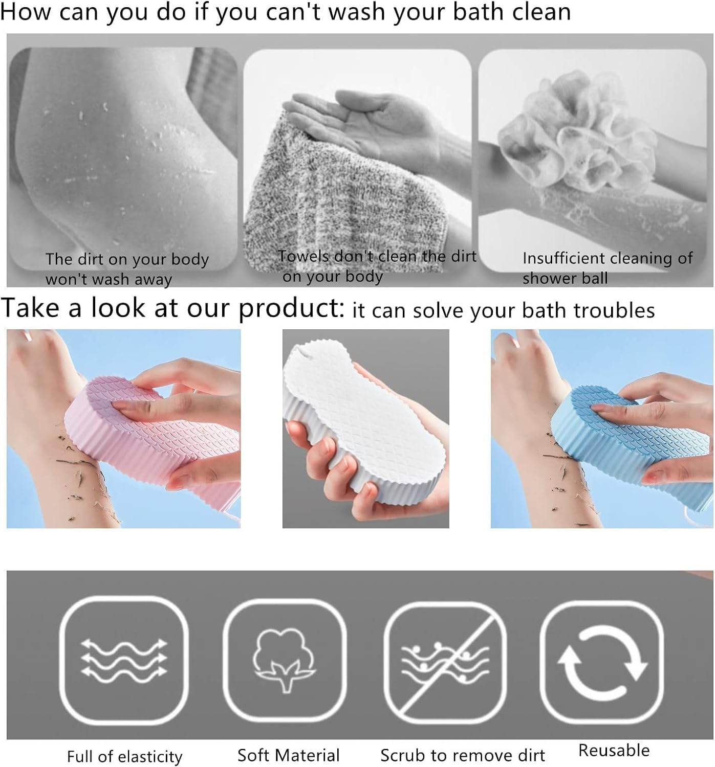 2Pcs Gentle Exfoliating Bath Body Shower Sponge - Soft Baby Brush for Cleaning and Soothing image number 3