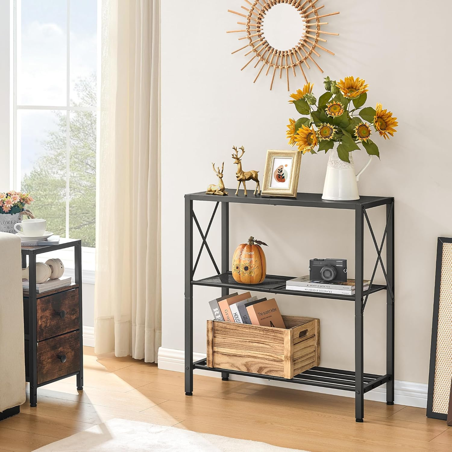 Hoctieon Industrial Console Table, 3-Tier Entryway Table, Metal Frame, Sofa Tables with Shelf, Hallway Desk, Entrance Desk for Entryway, Living Room, Foyer, Hallway, Black image number 6
